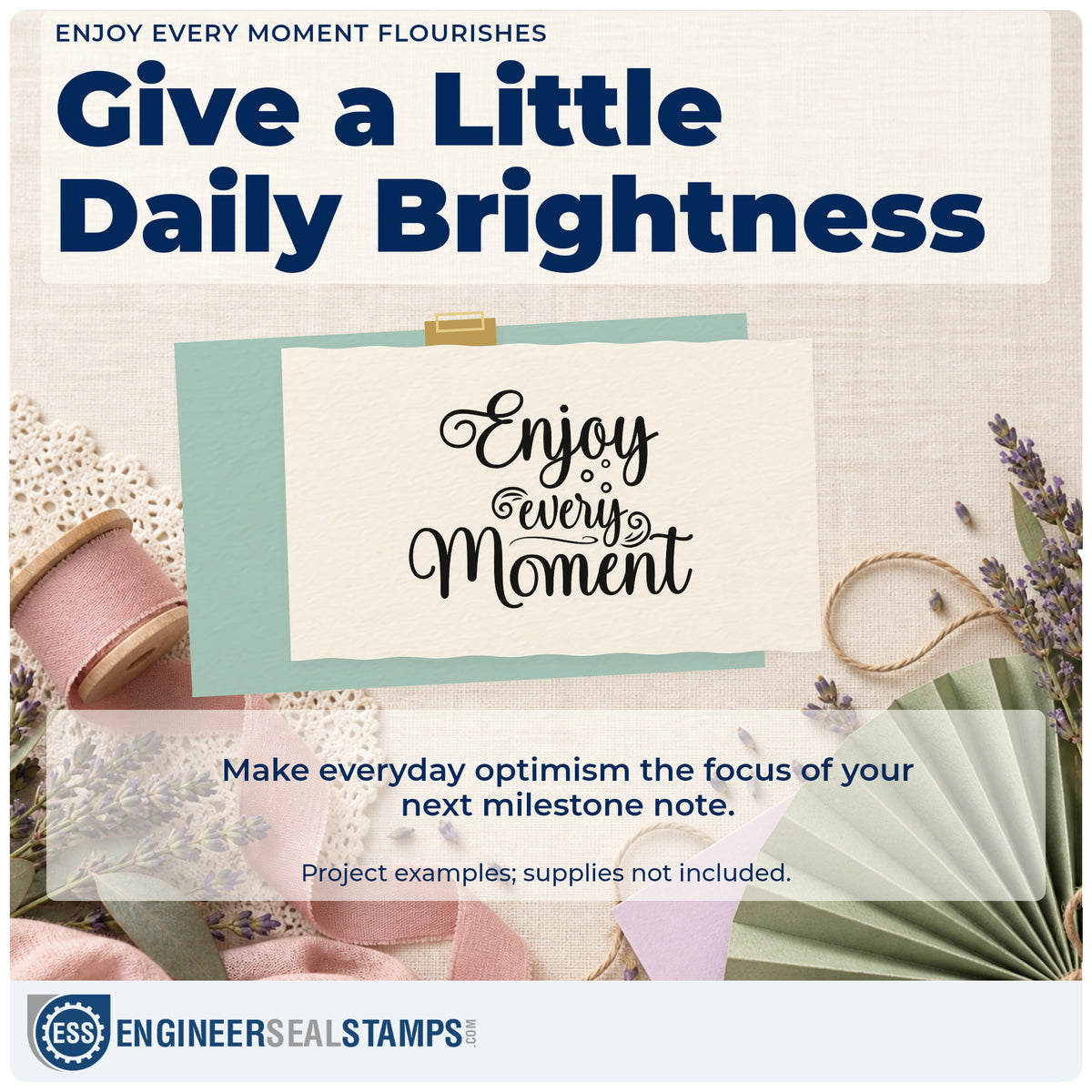 A finished handmade project stamped with the Enjoy Every Moment Rubber Stamp – Duo Hand, ideal for wedding album page.