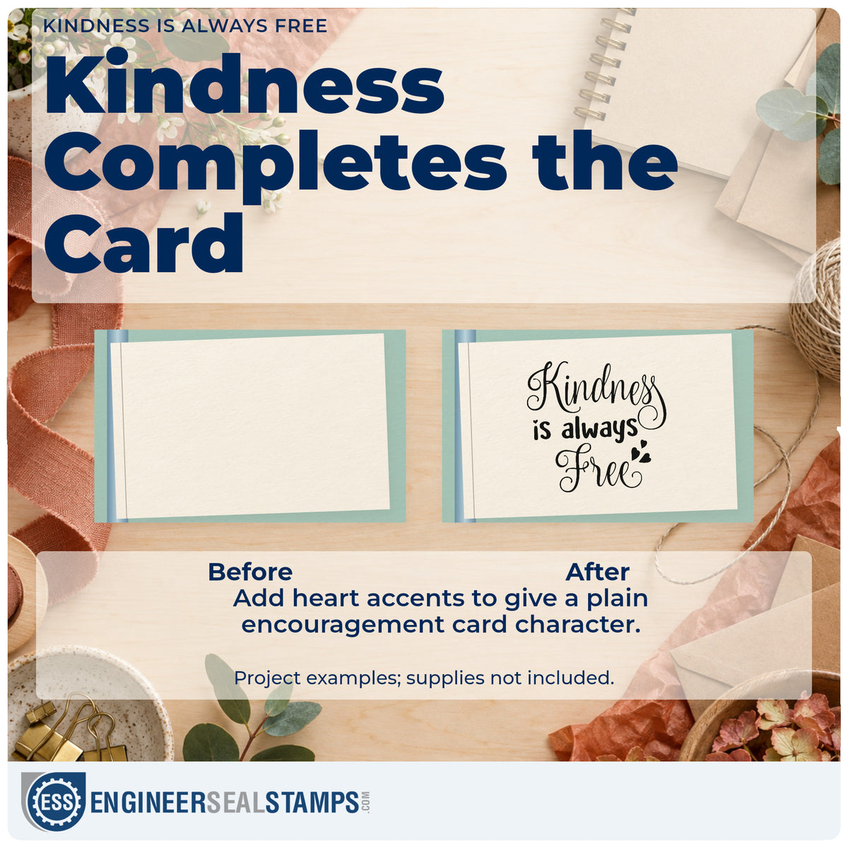 Before and after of a plain item finished with the Kindness Is Always Free Hand Stamp – Duo, a quick upgrade for framed pantry entry.