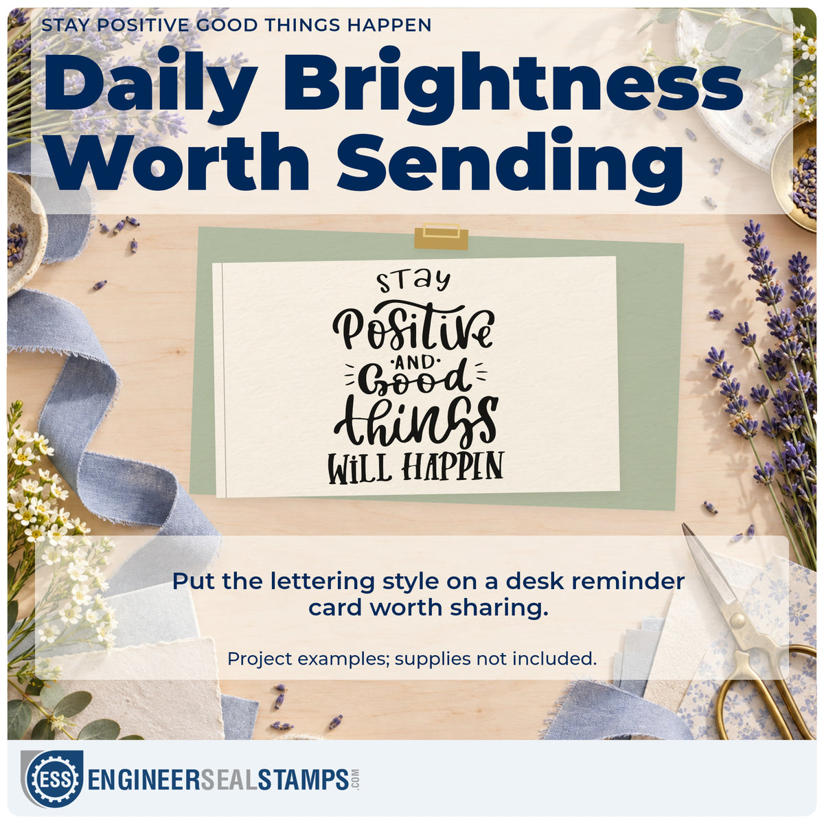 A finished handmade project stamped with the Stay Positive And Good Things Will Happen Rubber Stamp – Wood Handle, ideal for seed start album page.