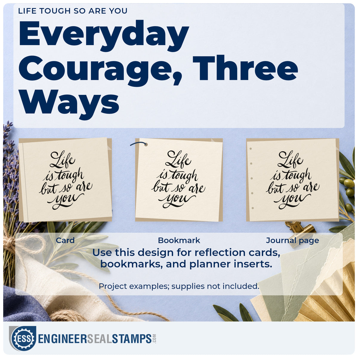 Three project examples made with the Life Tough So Are You Rubber Stamp – Duo Hand, including chore rotation sheet.