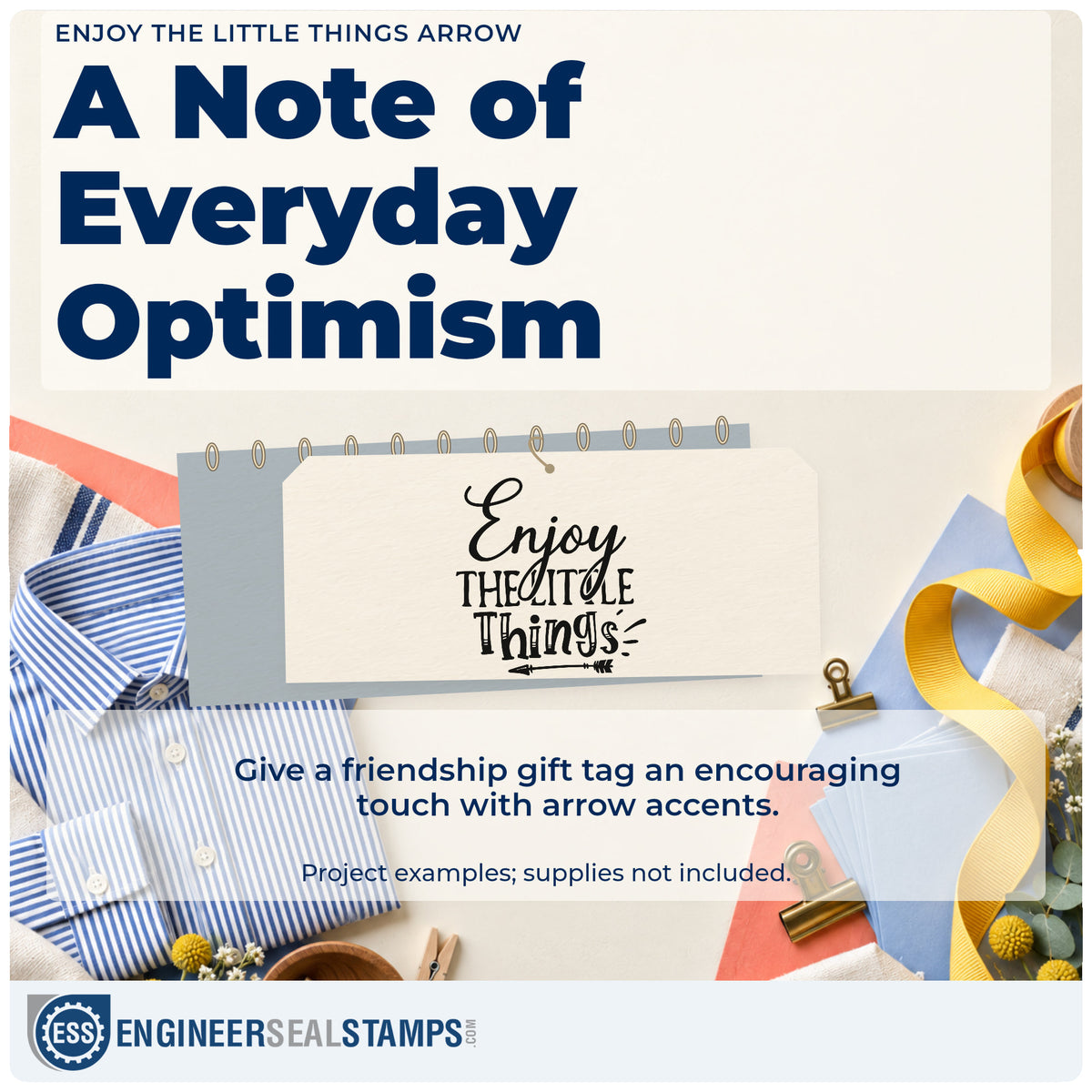 A finished handmade project stamped with the Enjoy The Little Things Arrow Lettering Compact Pre-Inked Stamp – Slim, ideal for layout album page.