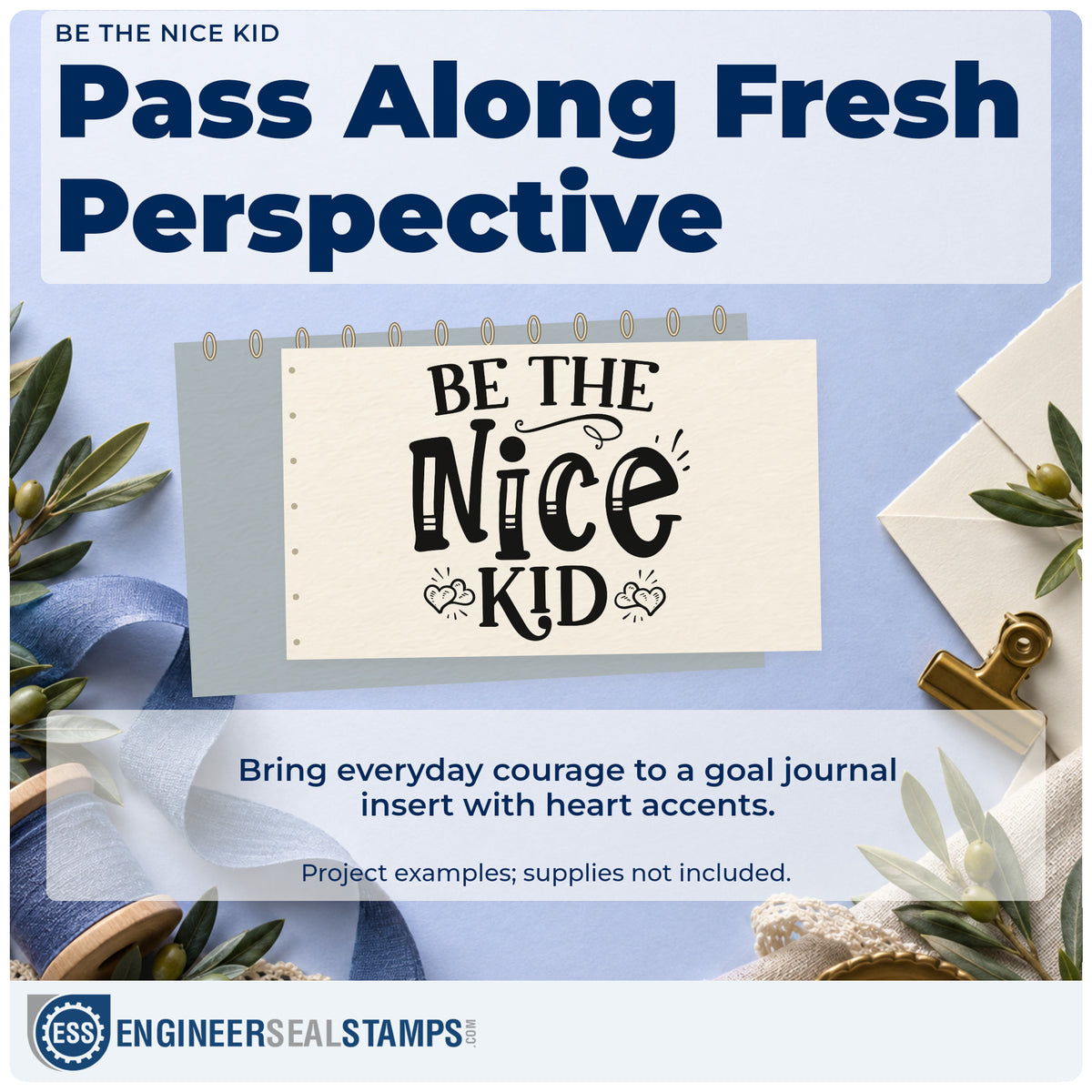 A finished handmade project stamped with the Be The Nice Kid With Hearts Stamp – Duo Hand, ideal for camp session album page.