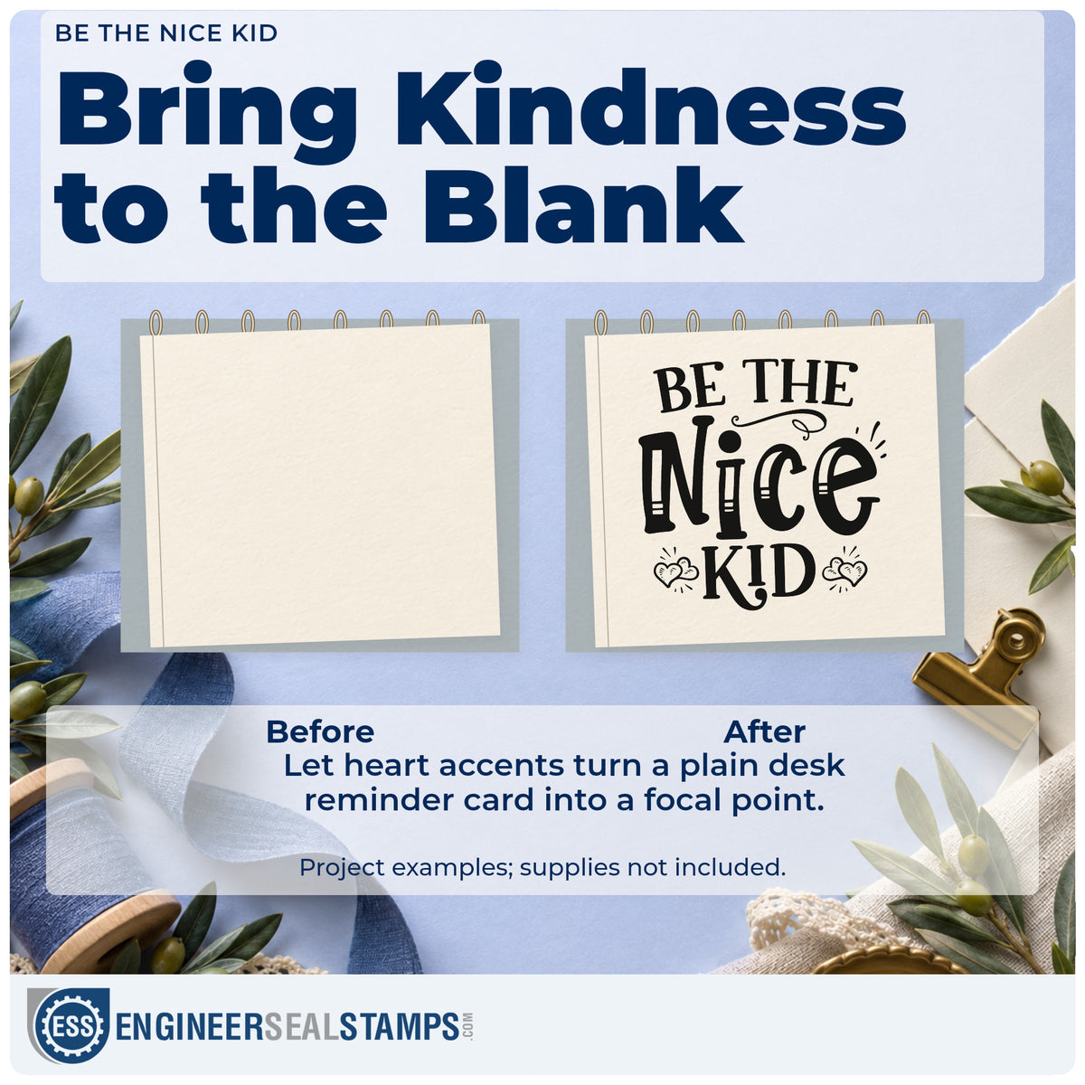 Before and after of a plain item finished with the Be The Nice Kid With Hearts Stamp – Duo Hand, a quick upgrade for framed mess hall.