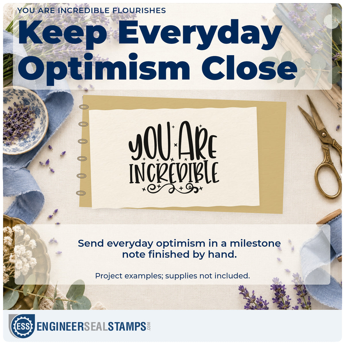 A finished handmade project stamped with the You Are Incredible Flourishes PSI Pre-Inked Stamp, ideal for class gift album page.