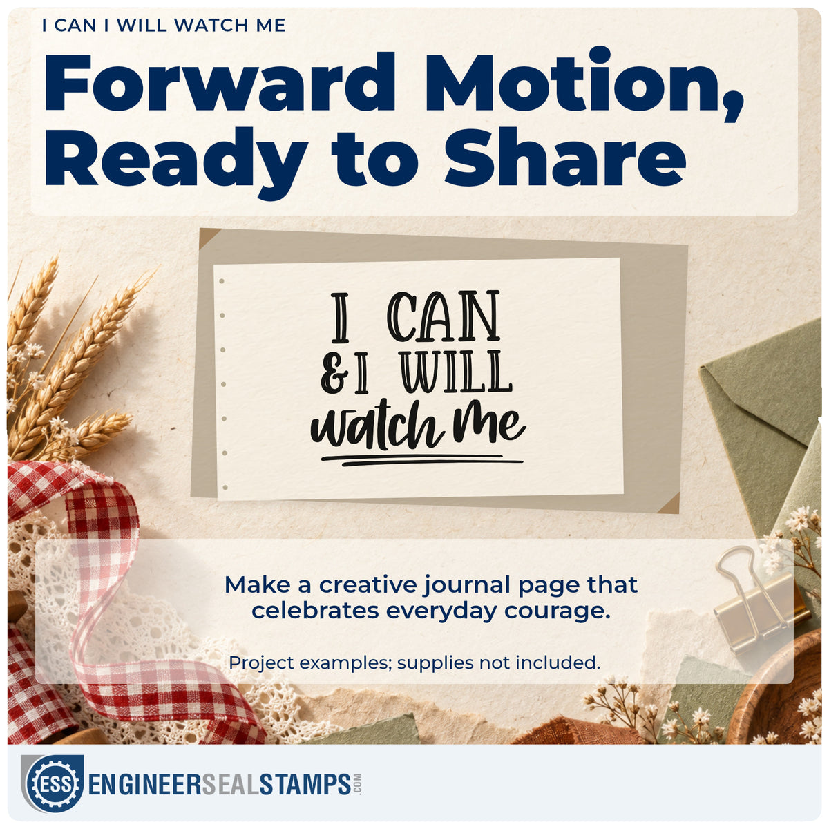 A finished handmade project stamped with the I Can & I Will Watch Me Pre-Inked Stamp – Slim, ideal for belt album page.
