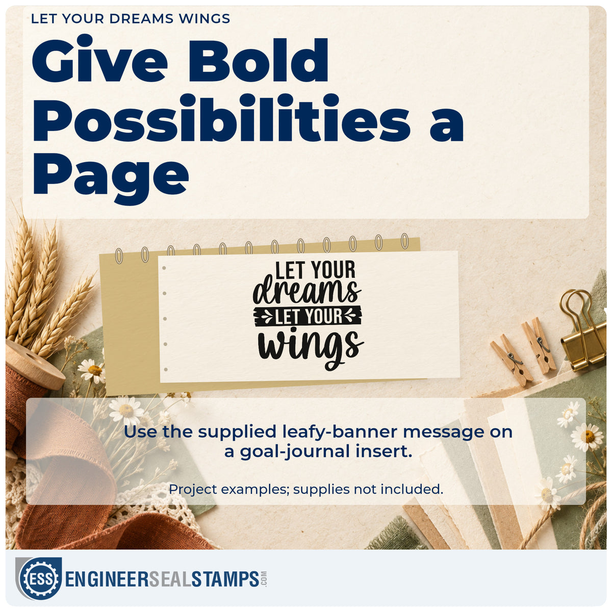 A finished handmade project stamped with the Leafy Banner With Dreams And Wings Stamp – Premium Vintage Pro Wooden, ideal for waystation album page.