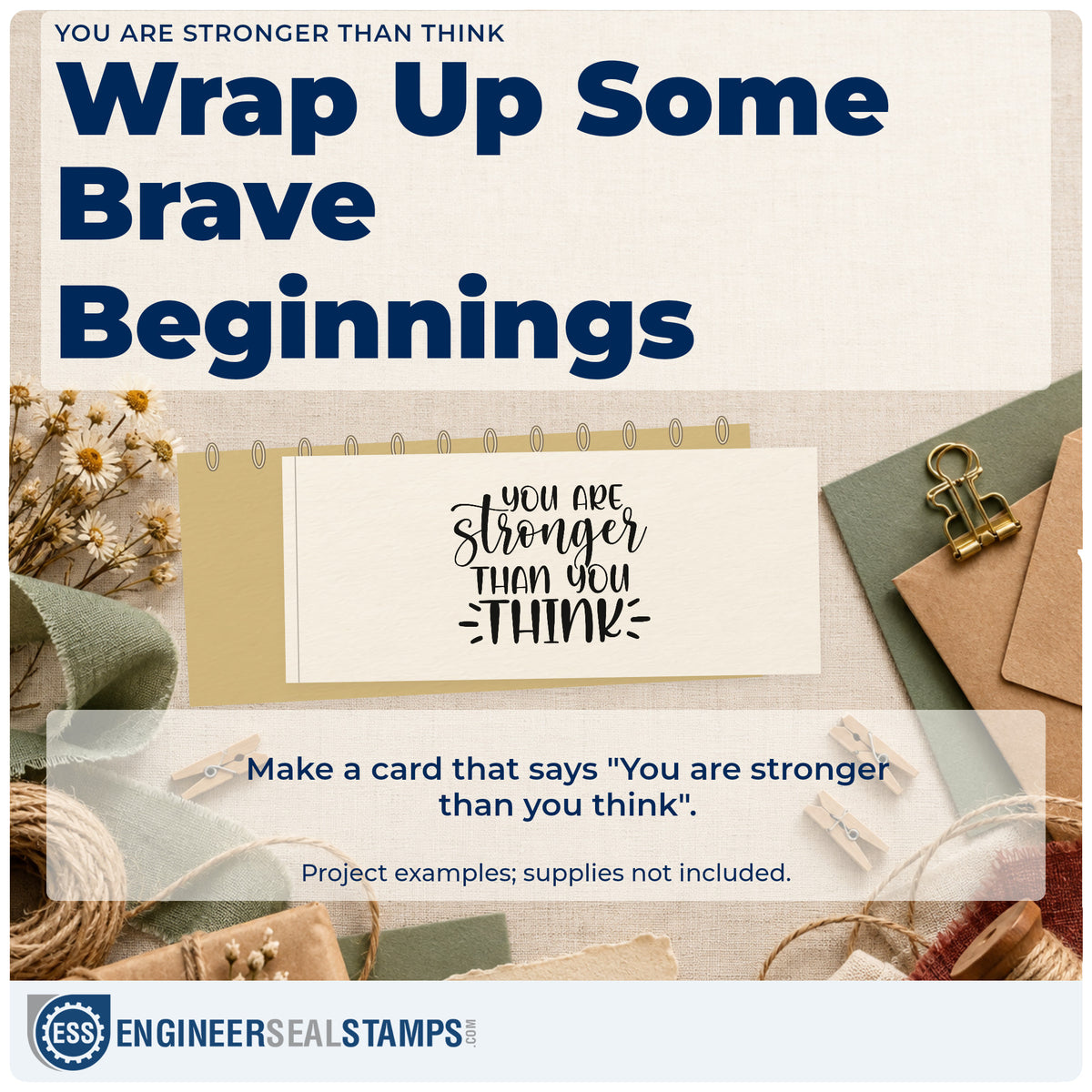 A finished handmade project stamped with the You Are Stronger Than Think Lettering Rubber Stamp – Duo Hand, ideal for race album page.