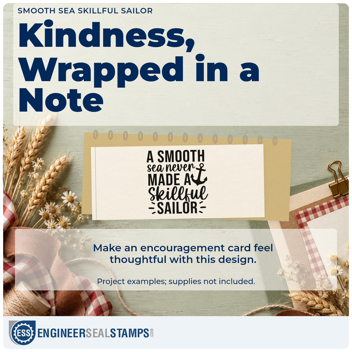 A finished handmade project stamped with the A Smooth Sea Never Made A Skillful Sailor Premium Wood-Mounted Stamp – Vintage Pro, ideal for sailing album page.
