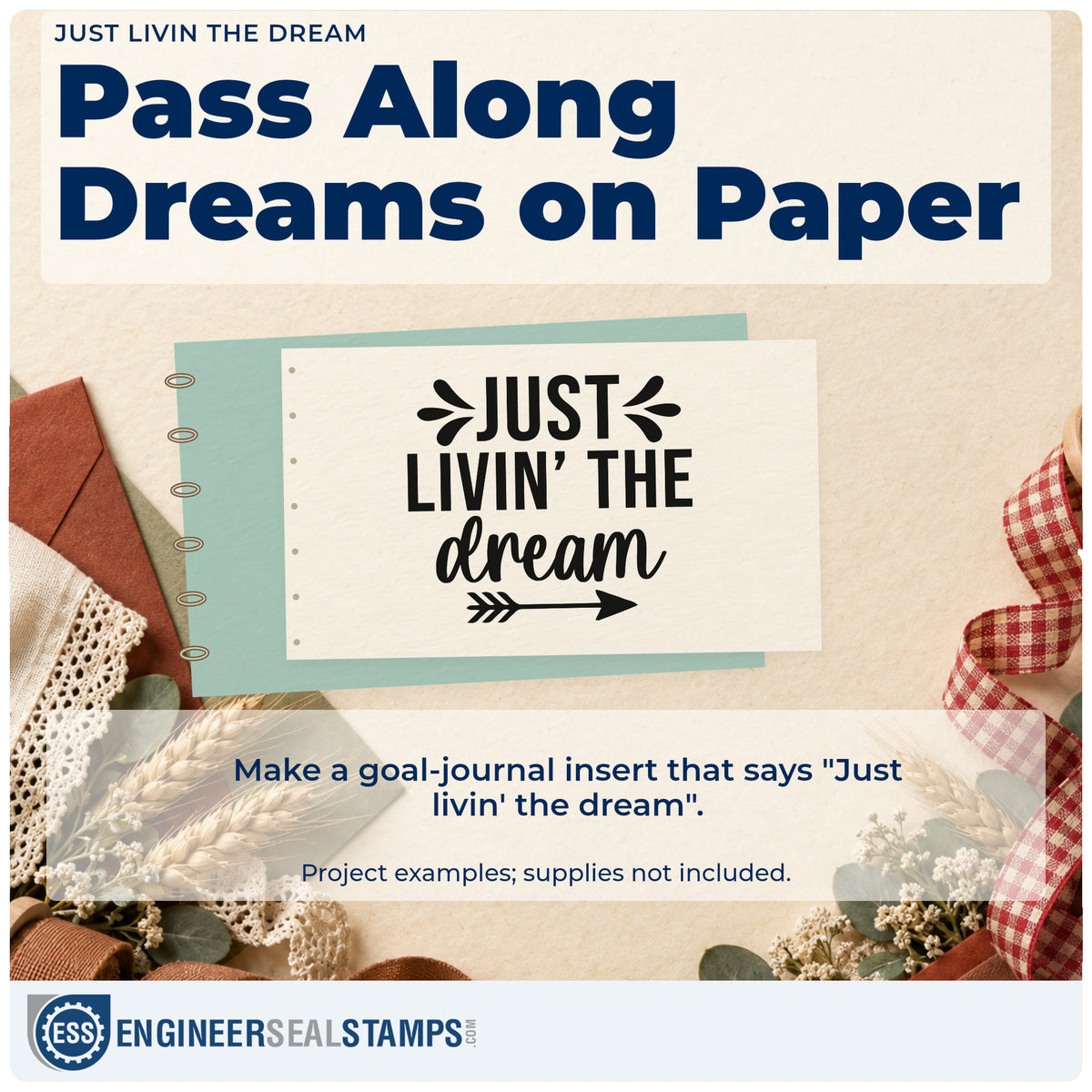 A finished handmade project stamped with the Just Livin' The Dream Arrow PSI Pre-Inked Stamp, ideal for van album page.