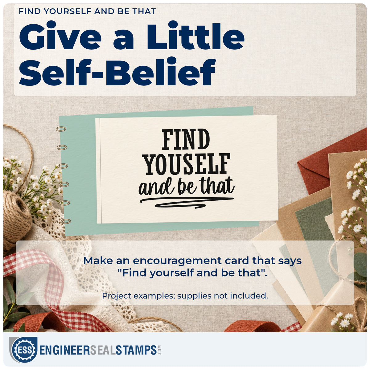 A finished handmade project stamped with the Find Yourself And Be That Script Lettering Stamp – Duo Hand, ideal for overland album page.