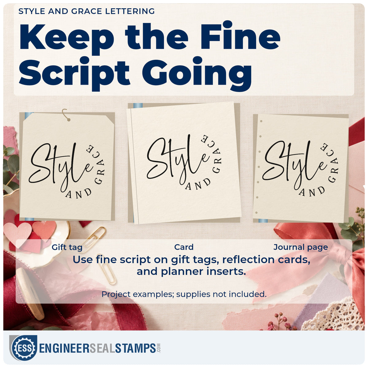 Three project examples made with the Style And Grace Lettering Stamp – Self-Inking, including room schedule sheet.