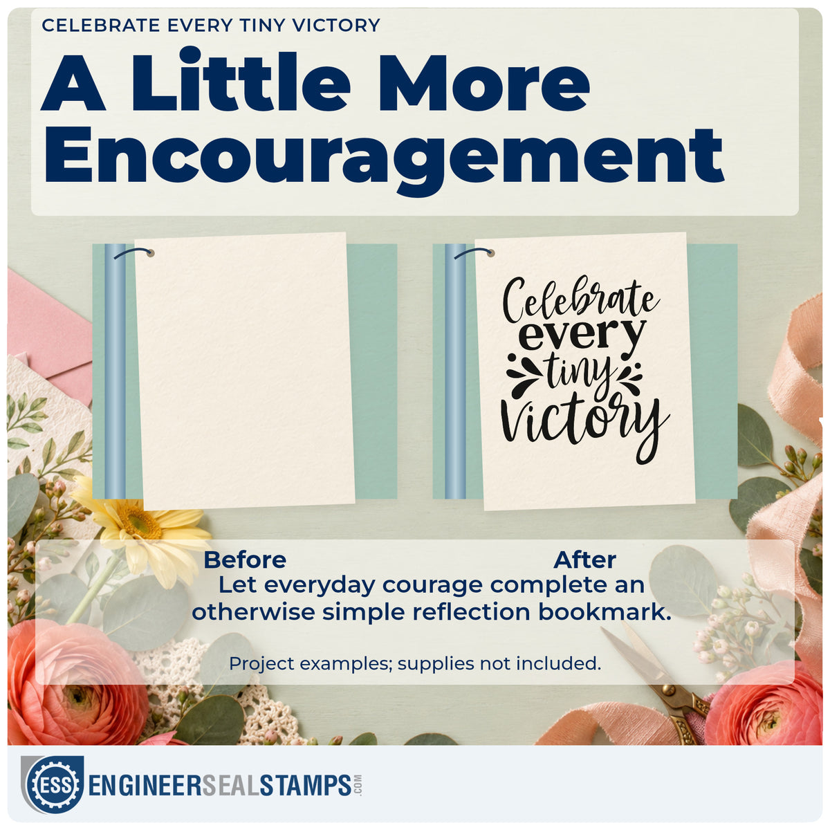 Before and after of a plain item finished with the Celebrate Every Tiny Victory Duo Hand Stamp, a quick upgrade for framed linen closet.