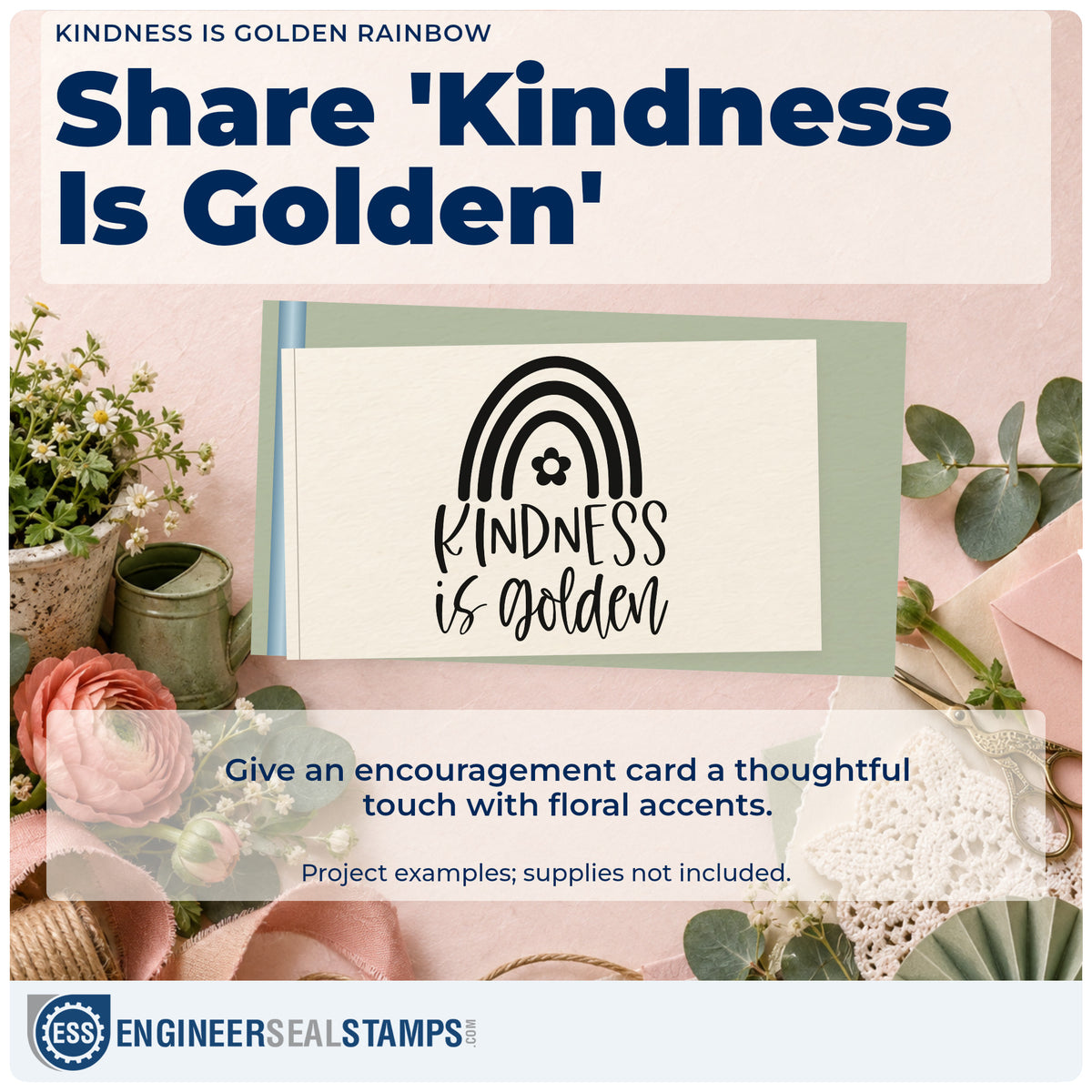 A finished handmade project stamped with the Kindness Is Golden Rainbow Rubber Stamp – Wood Handle, ideal for corner album page.