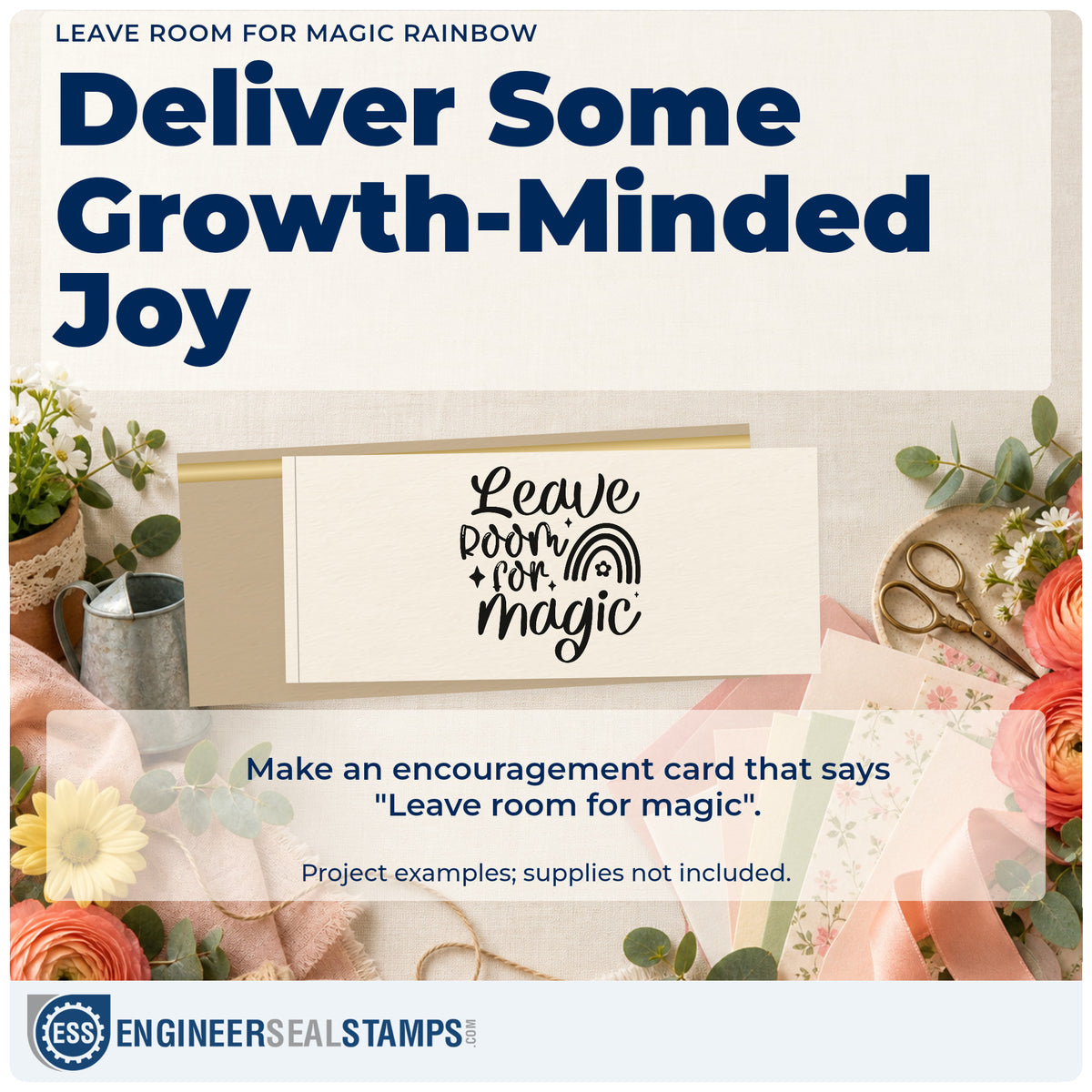 A finished handmade project stamped with the Leave Room For Magic Rainbow Floral Accents Rubber Stamp – Duo Hand, ideal for fairy garden album page.
