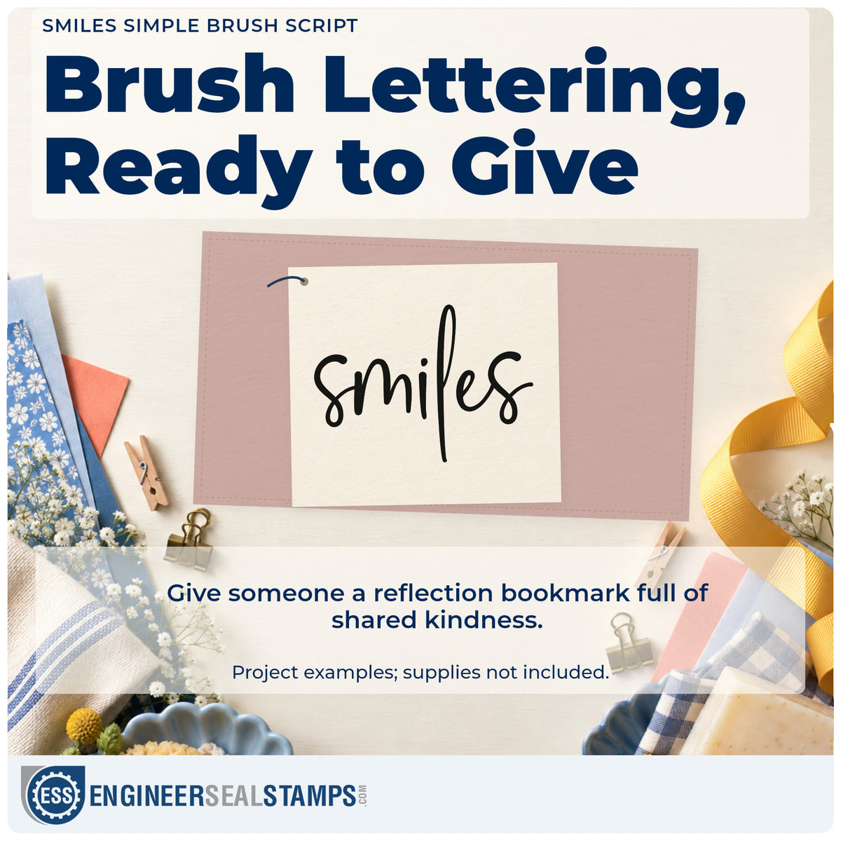 A finished handmade project stamped with the Smiles Simple Brush Script PSI Pre-Inked Stamp, ideal for booth album page.