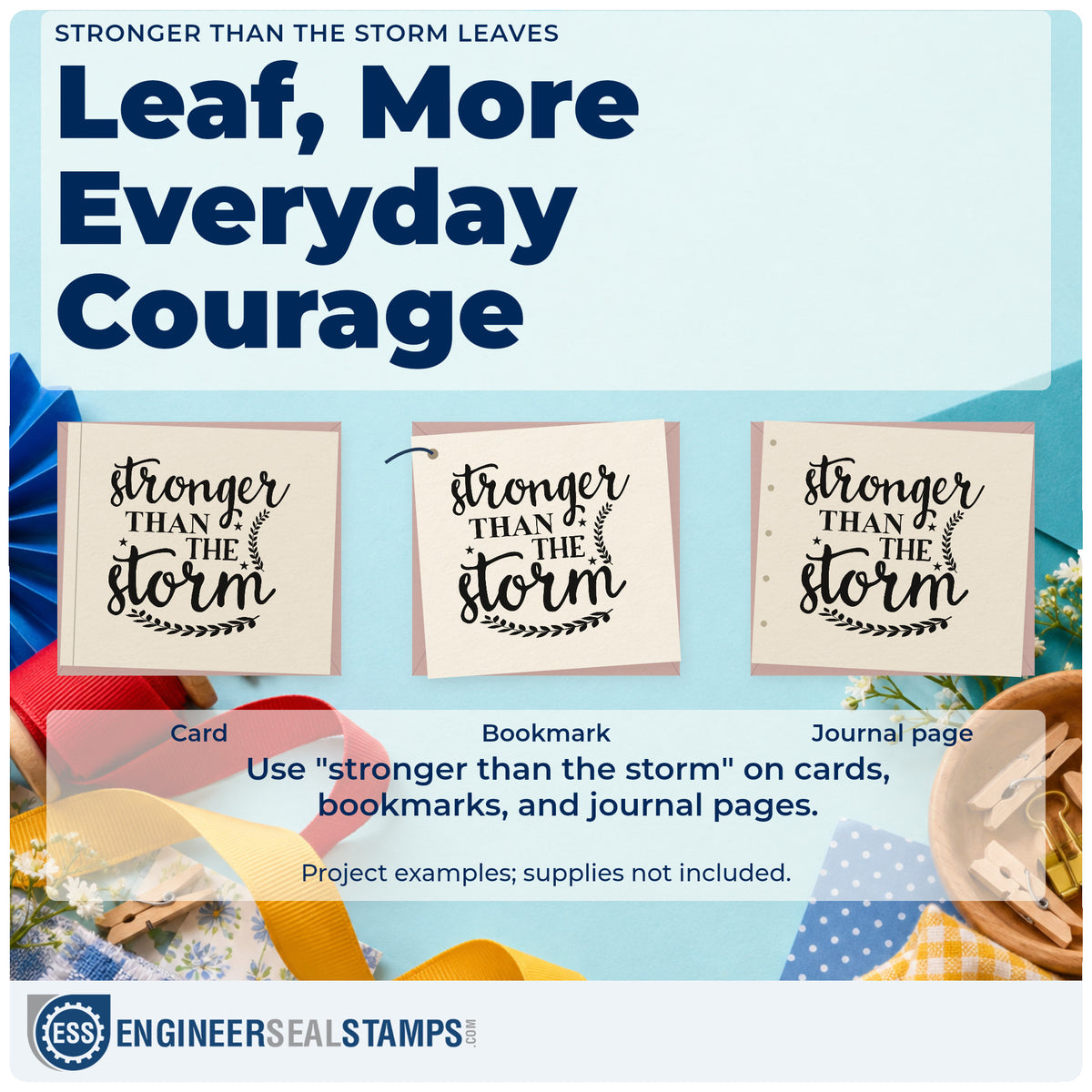 Three project examples made with the Stronger Than The Storm Botanical Sprig Self-Inking Stamp, including heat log sheet.