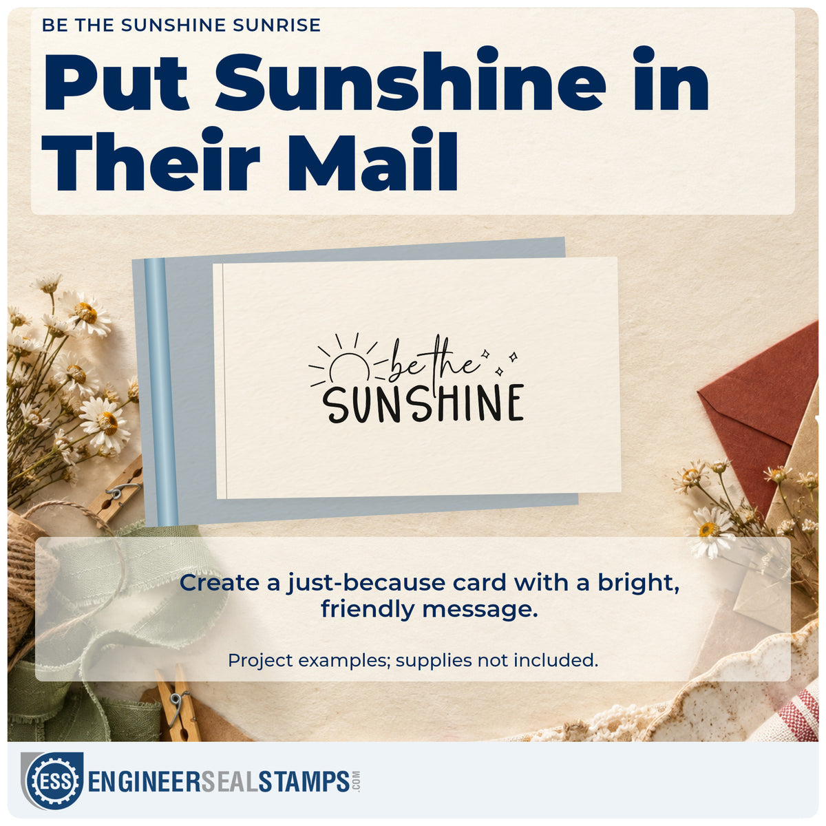 A finished handmade project stamped with the Be The Sunshine Sunrise With Sparkles Pre-Inked Stamp – PSI, ideal for stand album page.