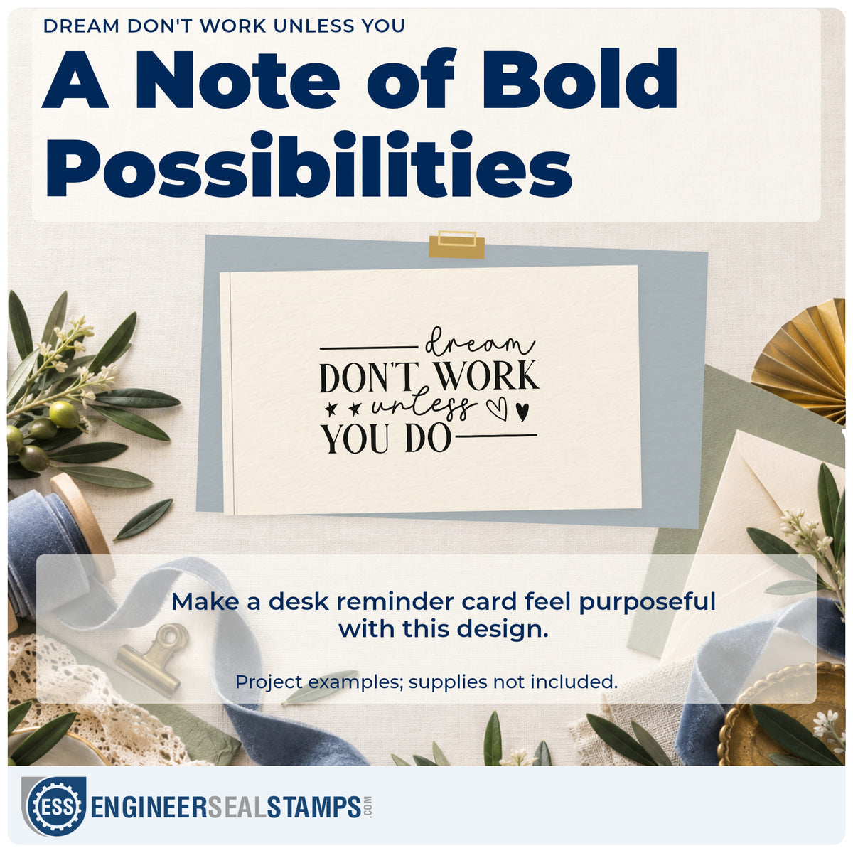 A finished handmade project stamped with the Dream Don't Work Unless You Do Hand Stamp – Duo, ideal for junior year album page.