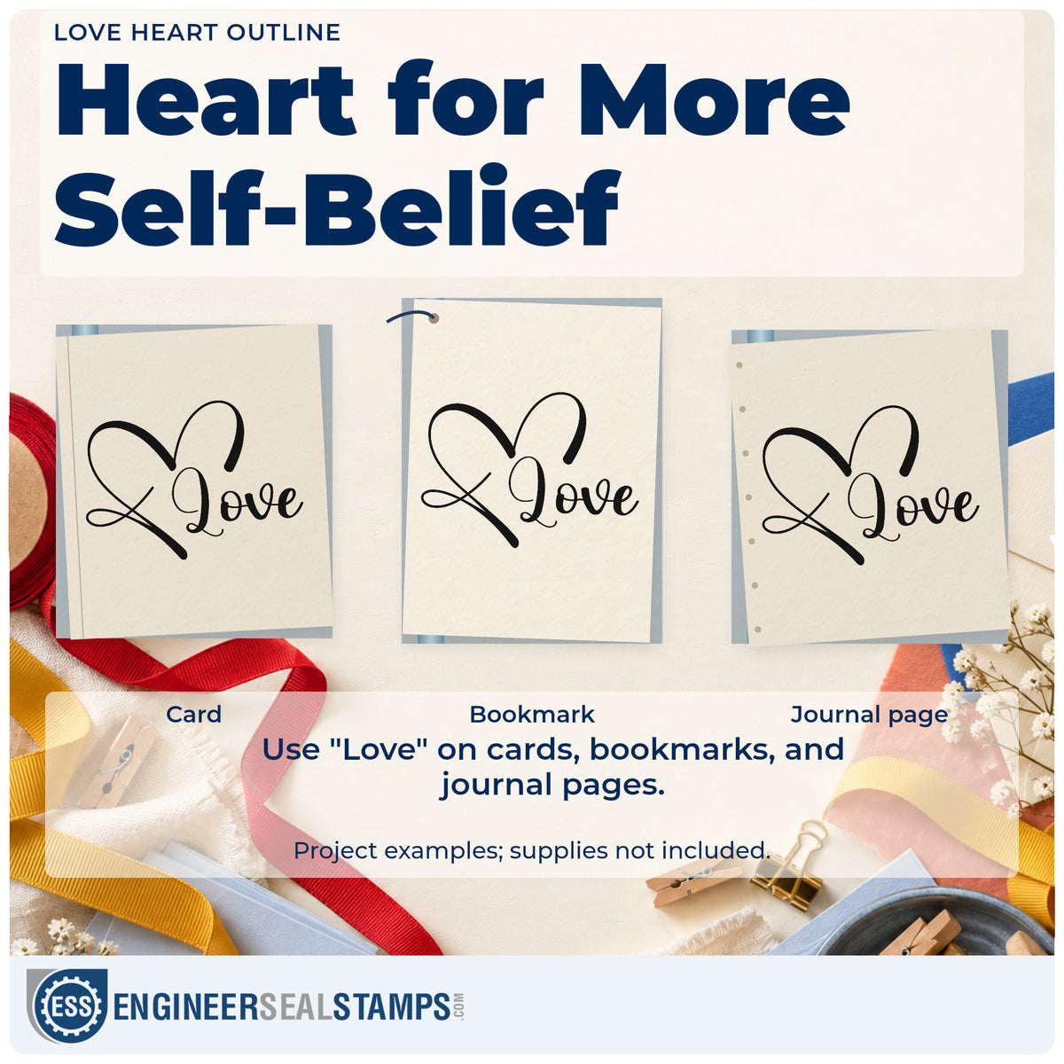Three project examples made with the Love Heart Line Art Stamp – Duo Hand, including month plan sheet.