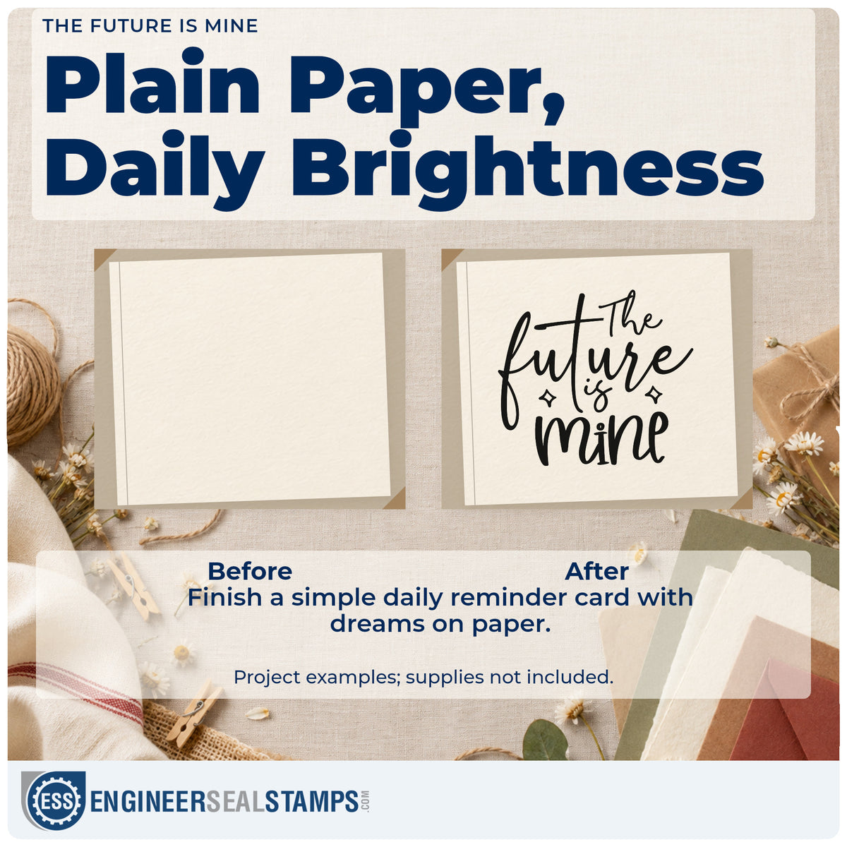 Before and after of a plain item finished with the The Future Is Mine With Sparkles Stamp – Premium Vintage Pro Wooden, a quick upgrade for framed front hall.
