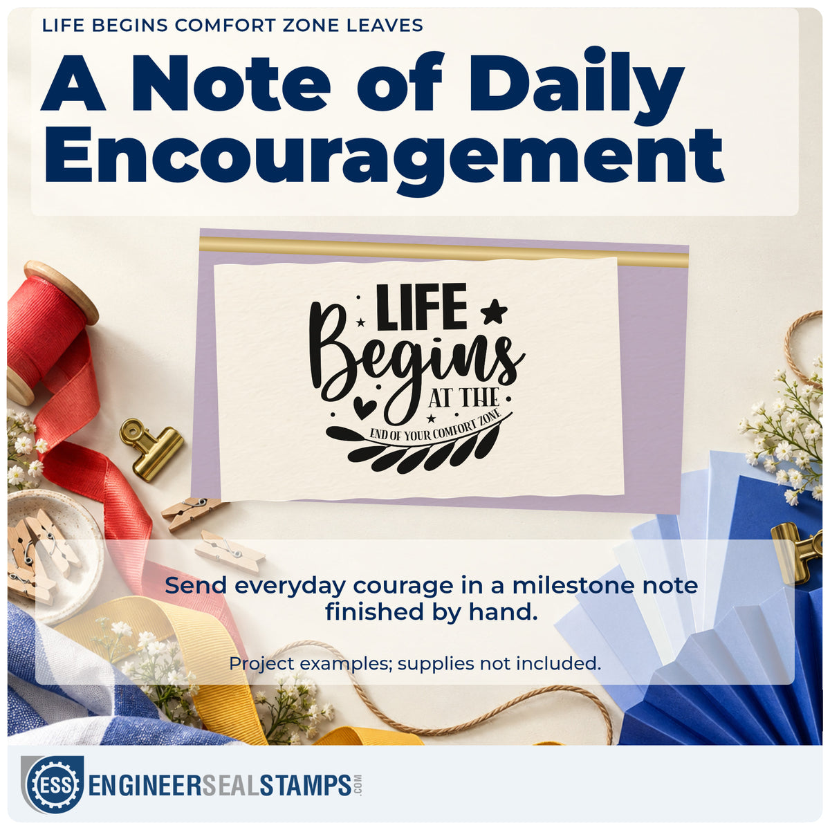 A finished handmade project stamped with the Life Begins At The End Of Your Comfort Zone PSI Pre-Inked Stamp, ideal for open mic album page.