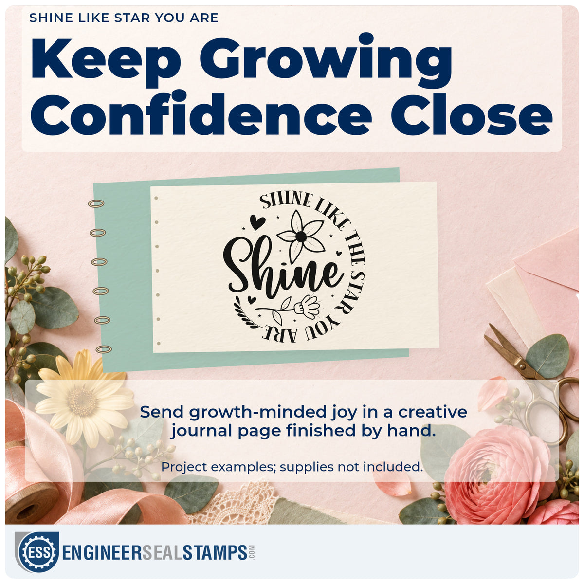 A finished handmade project stamped with the Floral Shine Like The Star You Are Stamp – Wood Handle, ideal for squad album page.