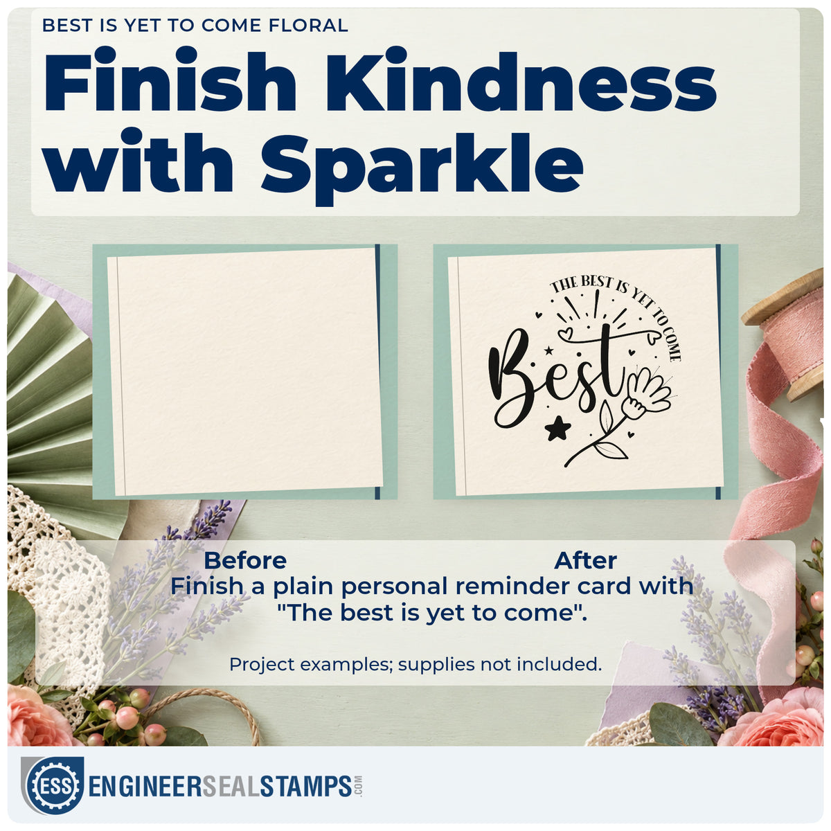 Before and after of a plain item finished with the The Best Is Yet To Come Hand Stamp – Duo, a quick upgrade for framed guest table.