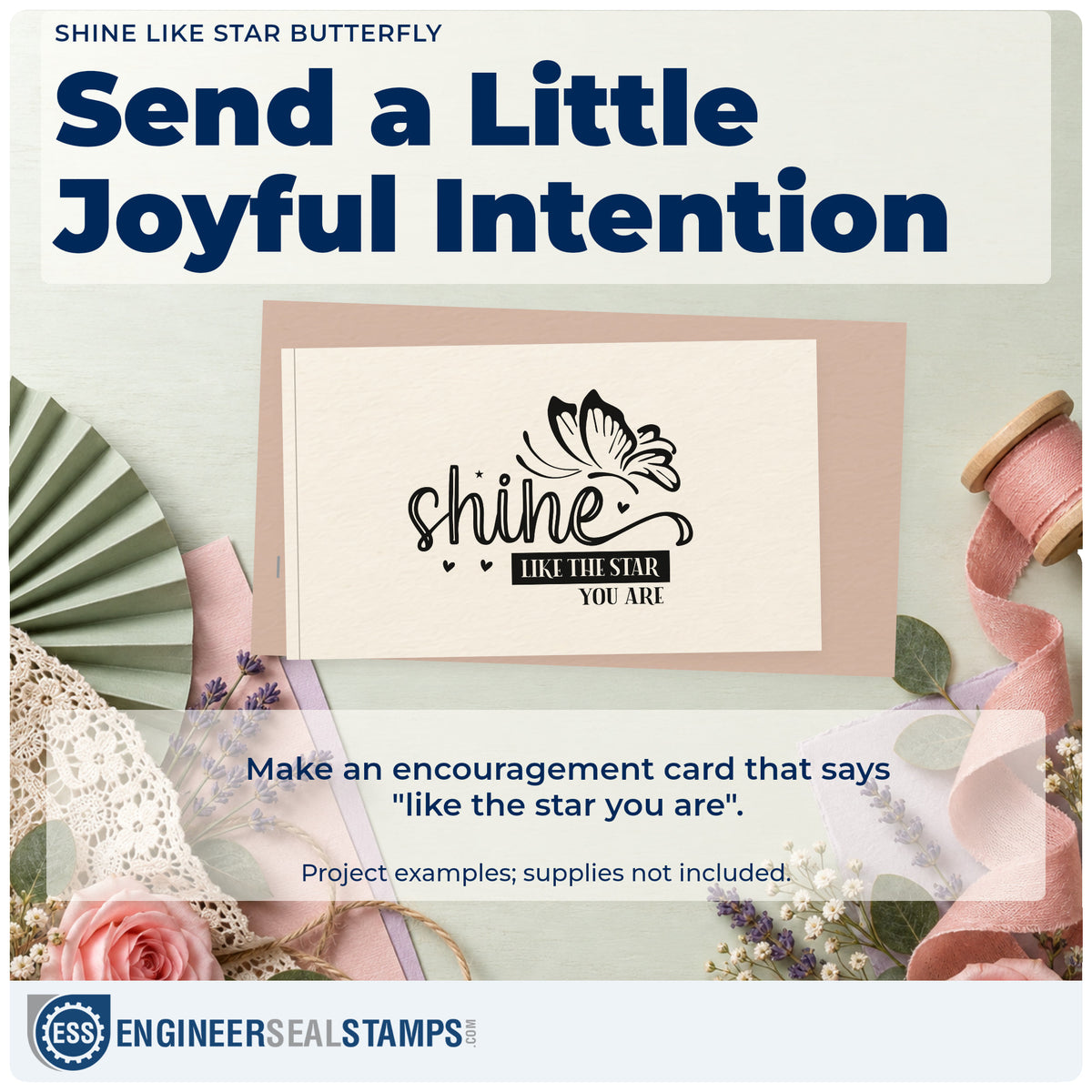 A finished handmade project stamped with the Shine Like Star Butterfly Stamp – Self-Inking, ideal for choir year album page.