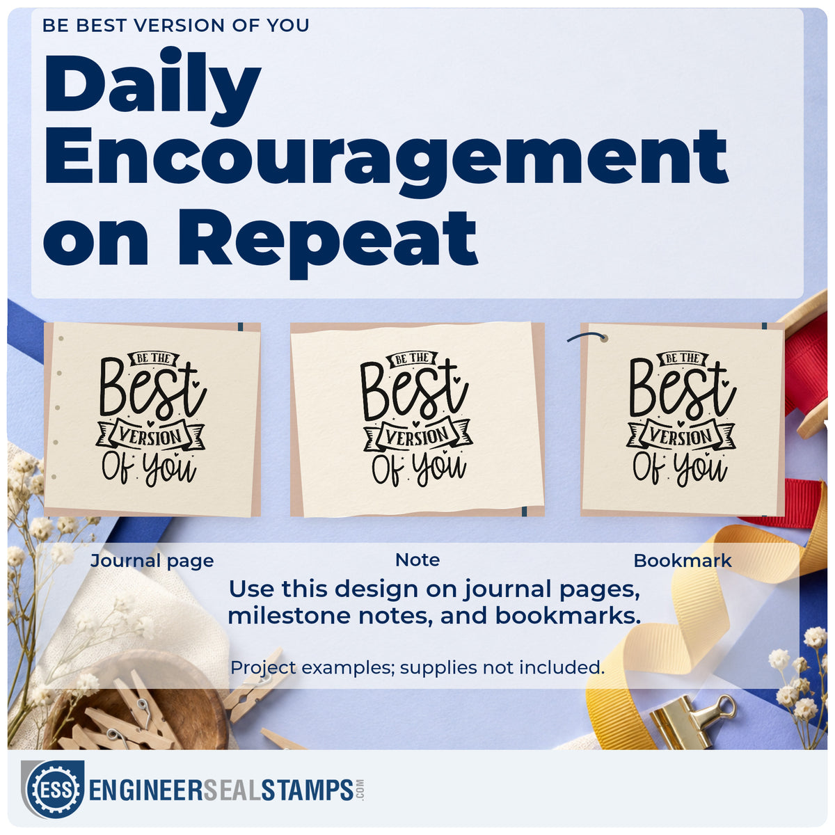 Three project examples made with the Be The Best Version Of You Rubber Stamp – Duo Hand, including target track sheet.