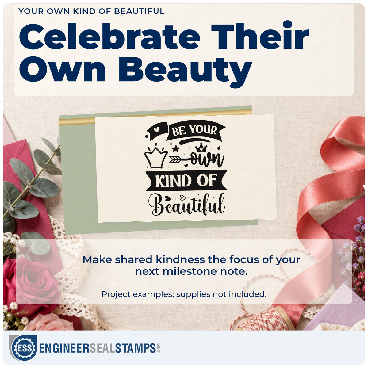 A finished handmade project stamped with the Your Own Kind Of Beautiful Pre-Inked Stamp – PSI, ideal for fitting album page.