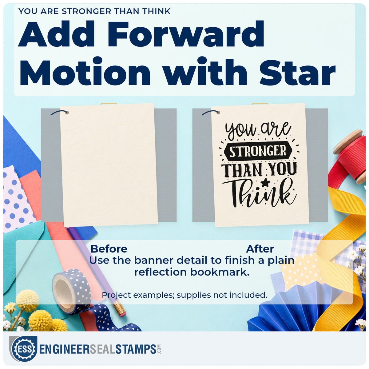 Before and after of a plain item finished with the You Are Stronger Than Think Rubber Stamp – Duo Hand, a quick upgrade for framed lake house.
