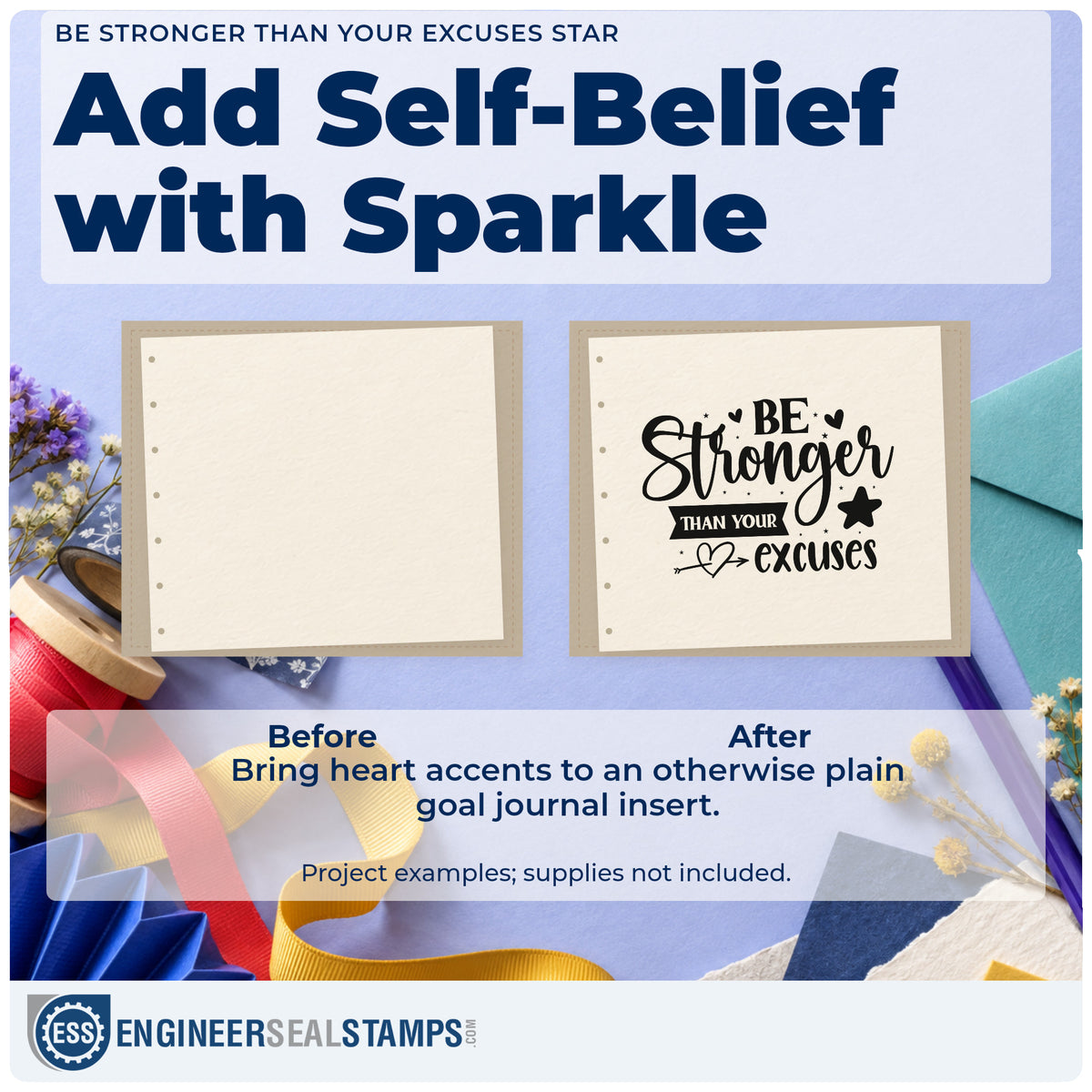 Before and after of a plain item finished with the Be Stronger Than Your Excuses Star Stamp – Self-Inking, a quick upgrade for framed hall rack.