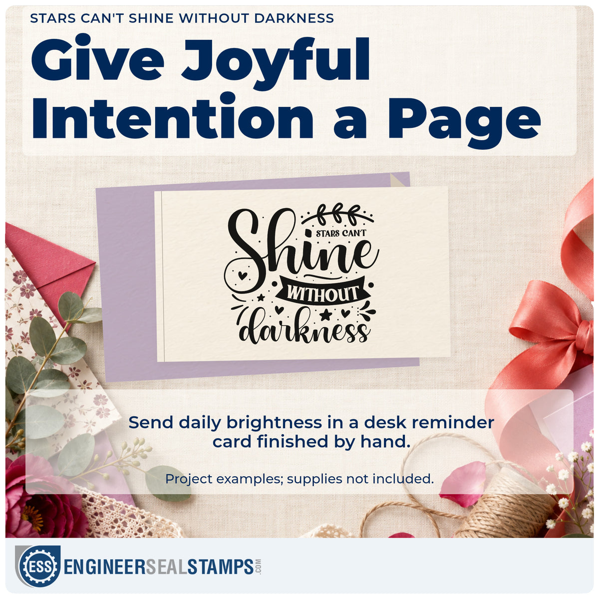 A finished handmade project stamped with the Premium Wooden Stars Can't Shine Without Darkness Botanical Sprig Stamp – Vintage Pro, ideal for lighting album page.