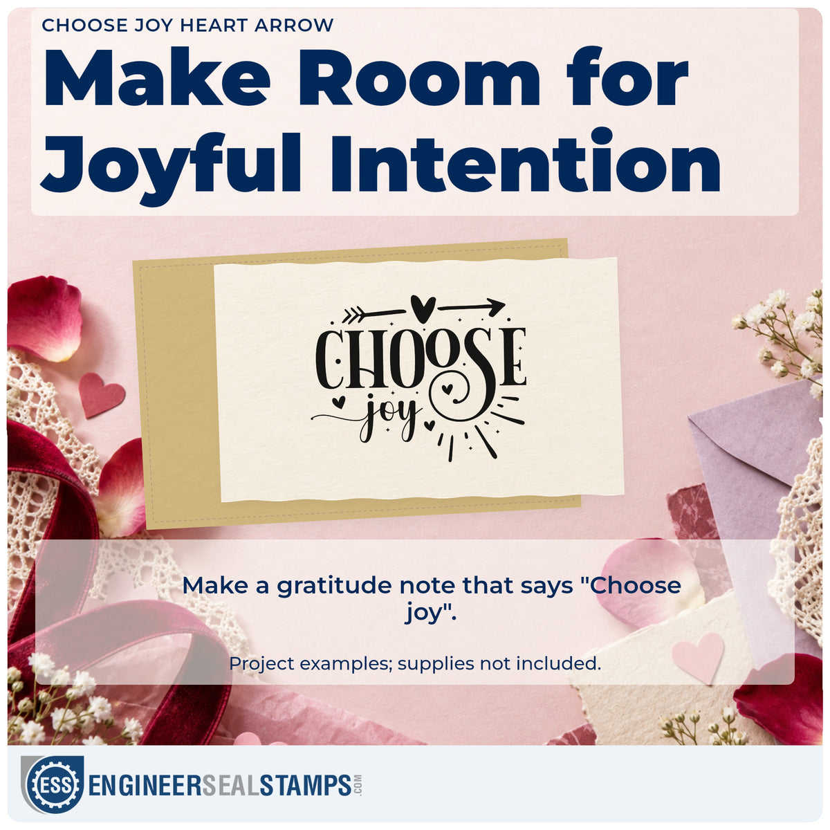 A finished handmade project stamped with the Choose Joy Heart Arrow Lettering Stamp – Premium Vintage Pro Wooden, ideal for shop year album page.