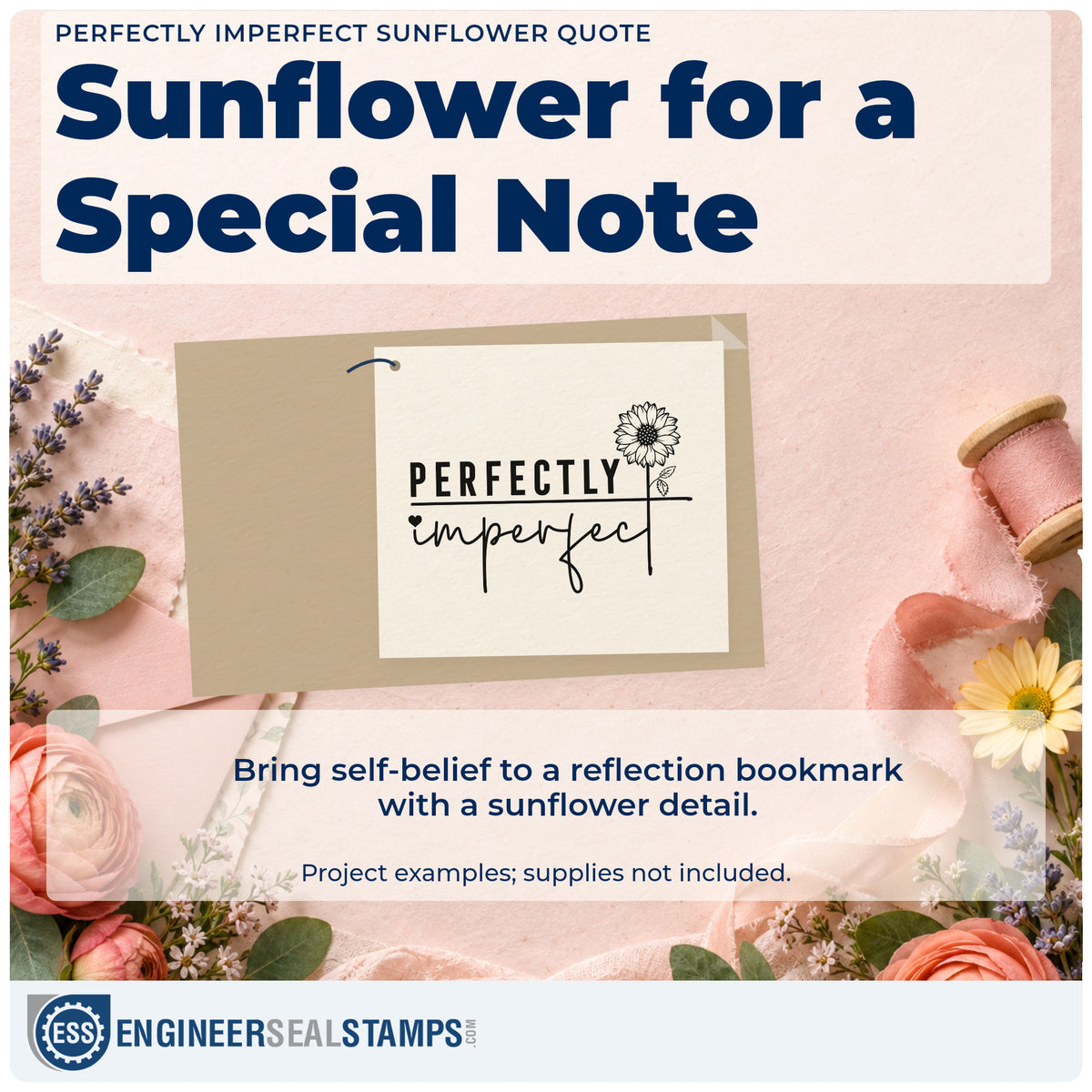 A finished handmade project stamped with the Perfectly Imperfect Sunflower Word Art Wood Handle Stamp, ideal for seconds album page.