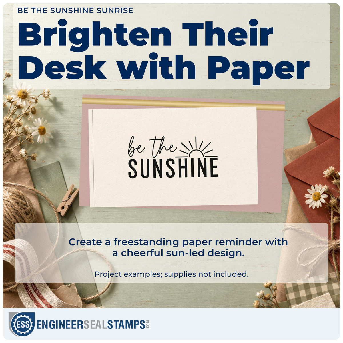 A finished handmade project stamped with the Be The Sunshine Rising Sun Rubber Stamp – Duo Hand, ideal for cleanup album page.