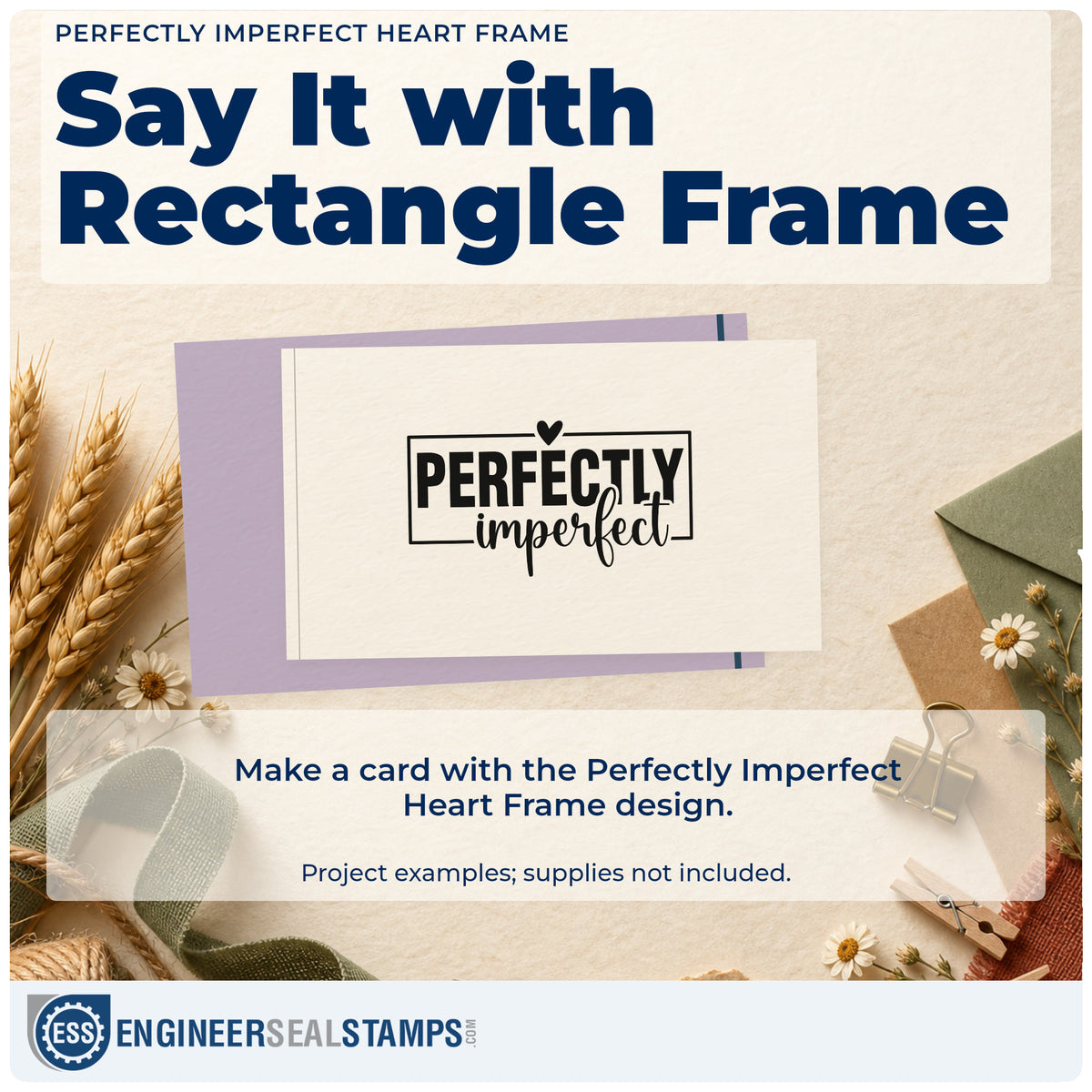 A finished handmade project stamped with the Perfectly Imperfect Heart Framed Lettering Pre-Inked Stamp – PSI, ideal for paint album page.