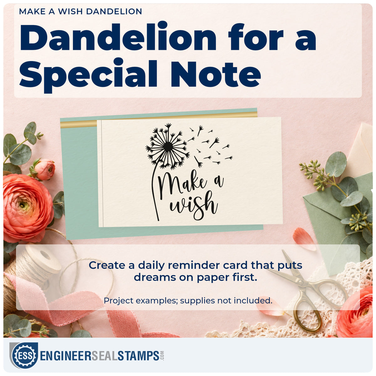 A finished handmade project stamped with the Make A Wish Dandelion Rubber Stamp – Duo Hand, ideal for summer list album page.