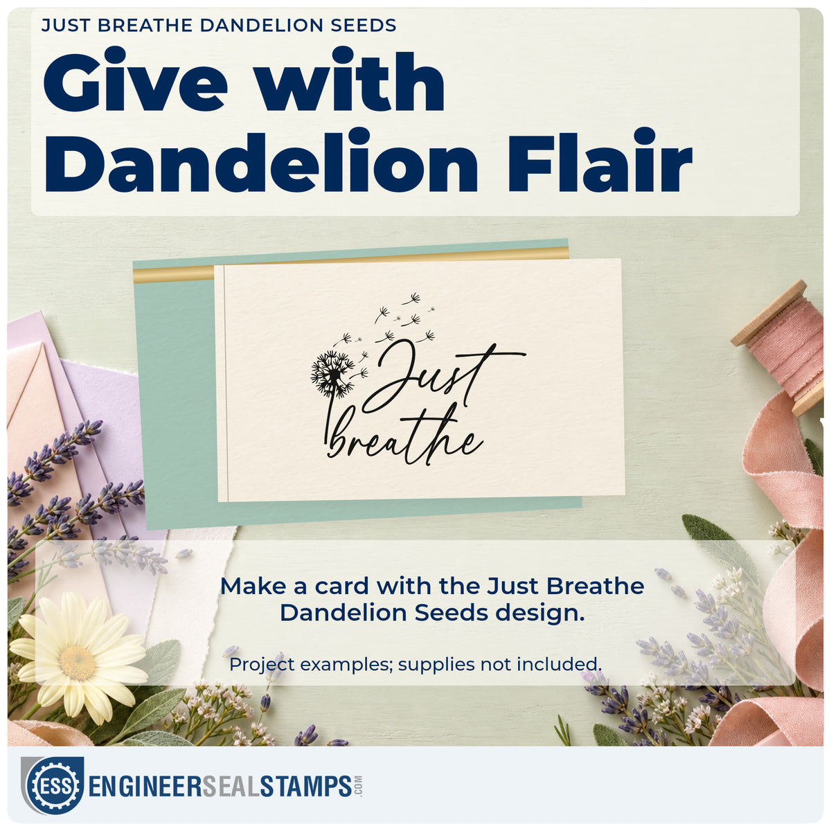 A finished handmade project stamped with the Just Breathe Dandelion Seeds Script Lettering Rubber Stamp – Duo Hand, ideal for reef album page.