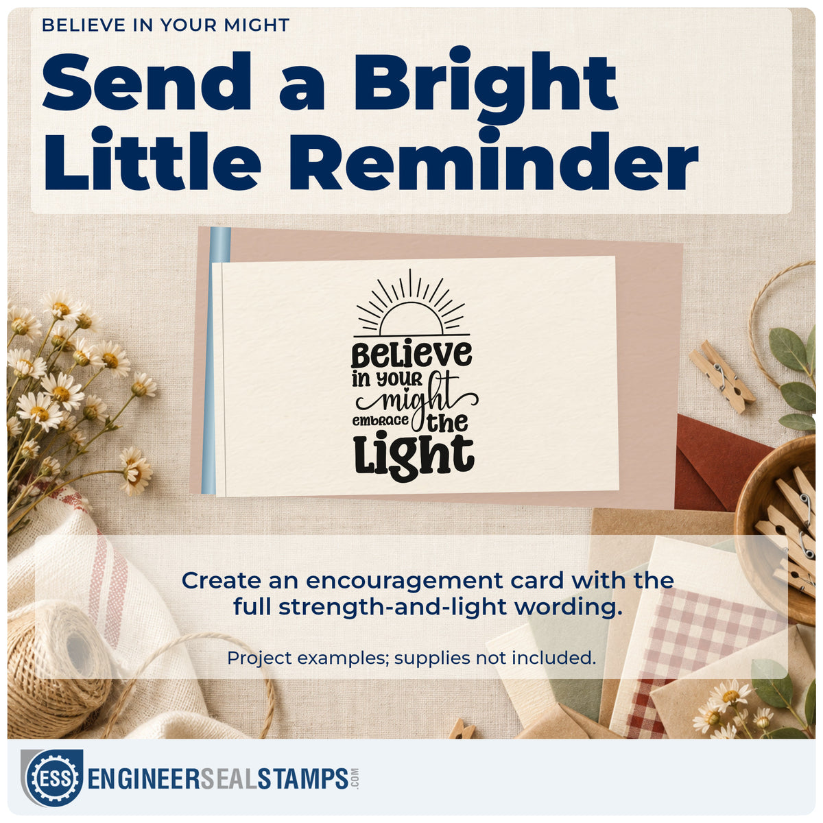 A finished handmade project stamped with the Wood Handle Embrace The Light Rising Sun Rubber Stamp, ideal for tower season album page.