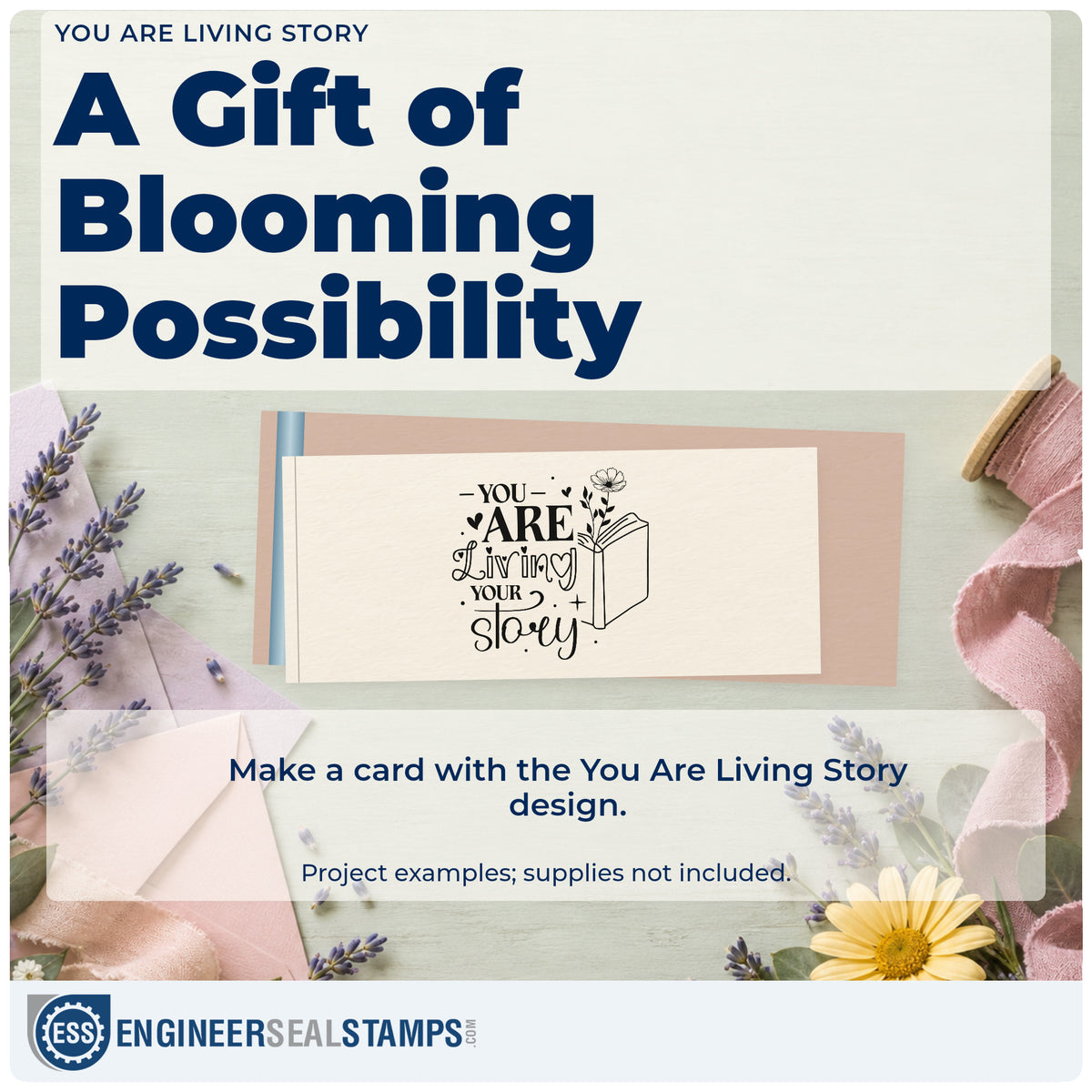 A finished handmade project stamped with the You Are Living Story Stamp – Slim Pre-Inked, ideal for class term album page.