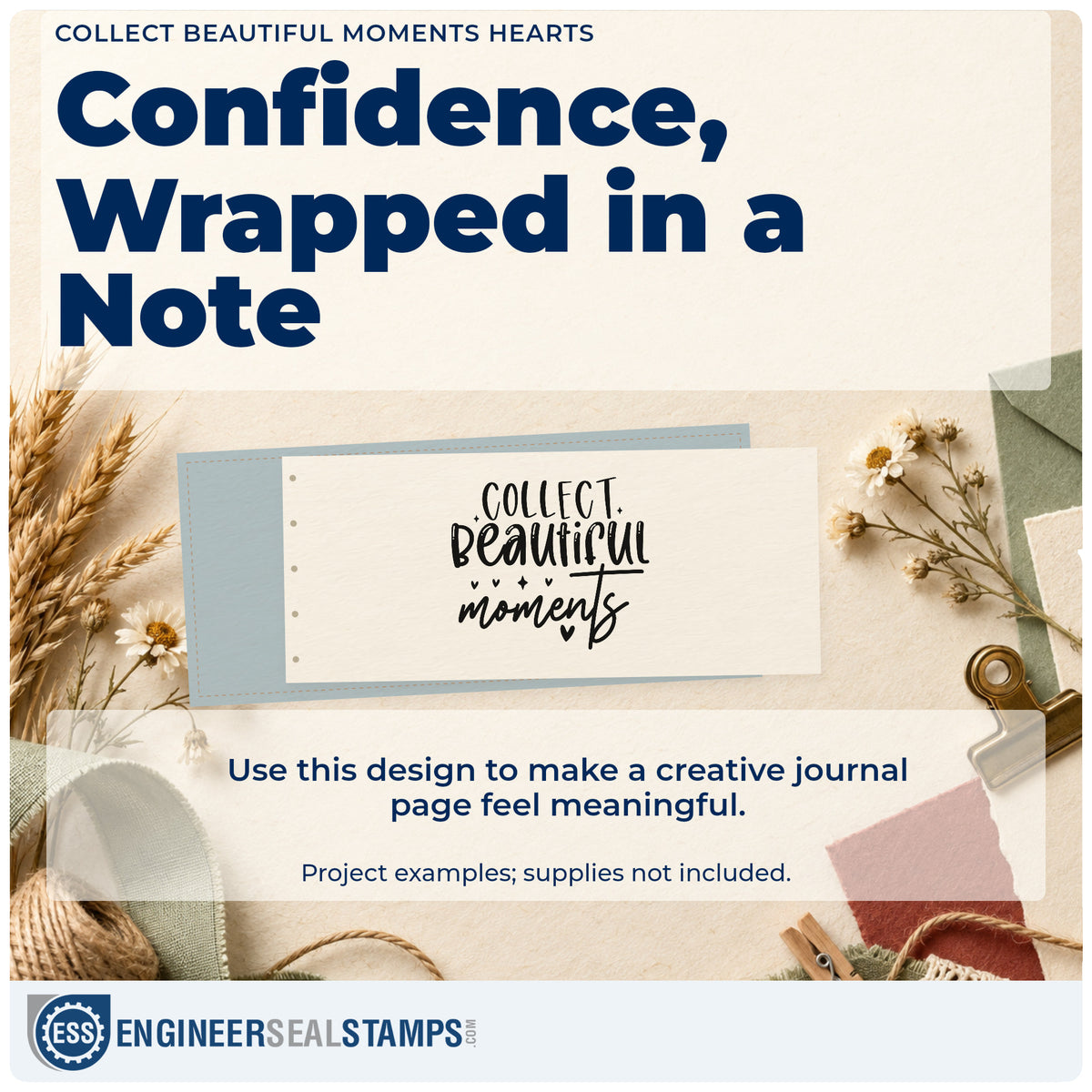 A finished handmade project stamped with the Collect Beautiful Moments Pre-Inked Stamp – PSI, ideal for print year album page.