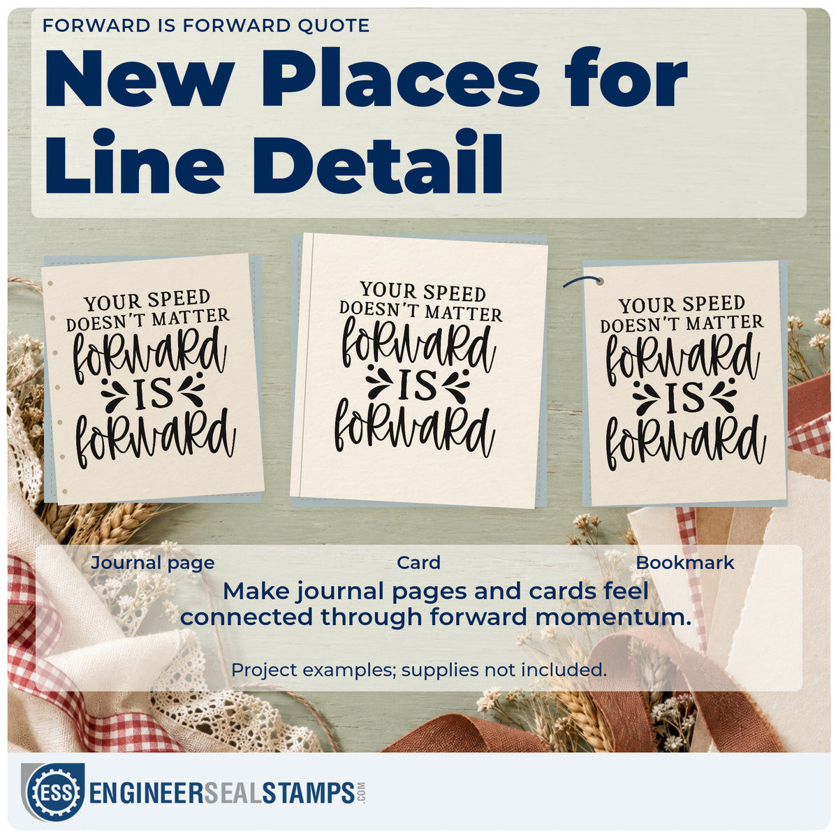 Three project examples made with the Your Speed Doesn't Matter Forward Is Forward Stamp – Duo Hand, including week program sheet.