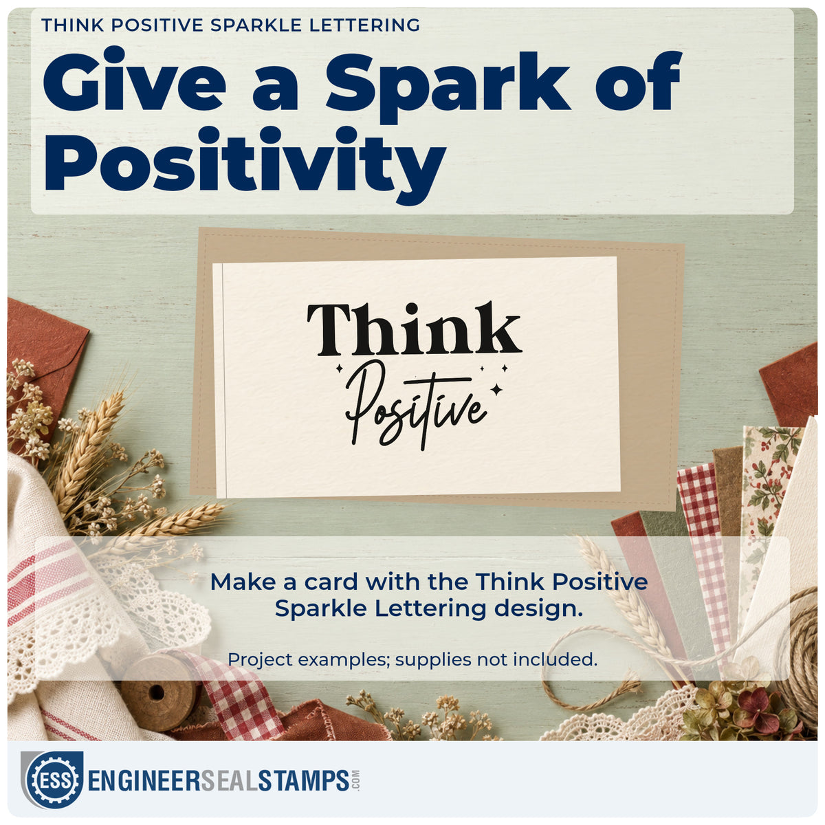 A finished handmade project stamped with the Think Positive Sparkle Lettering Duo Hand Stamp, ideal for clinic year album page.