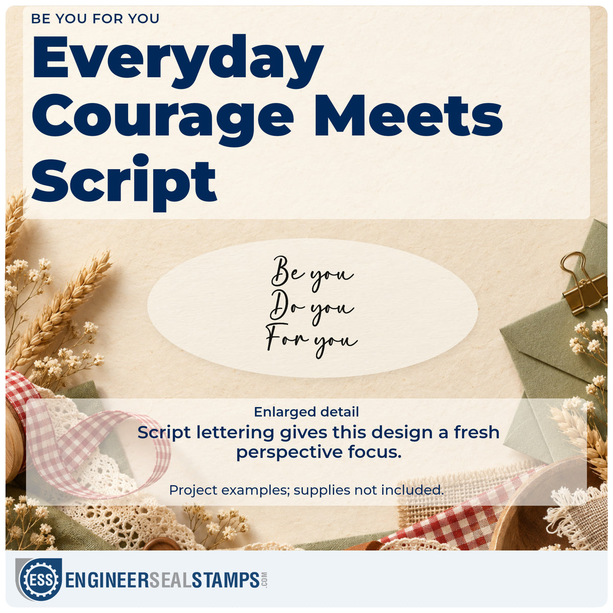 Enlarged detail of the Vintage Pro Be You For You Premium Wooden Stamp imprint. Be you Do you For you appears in three lines of flowing script.