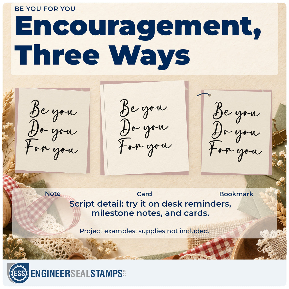 Three project examples made with the Be You For You Rubber Stamp – Duo Hand, including session plan sheet.