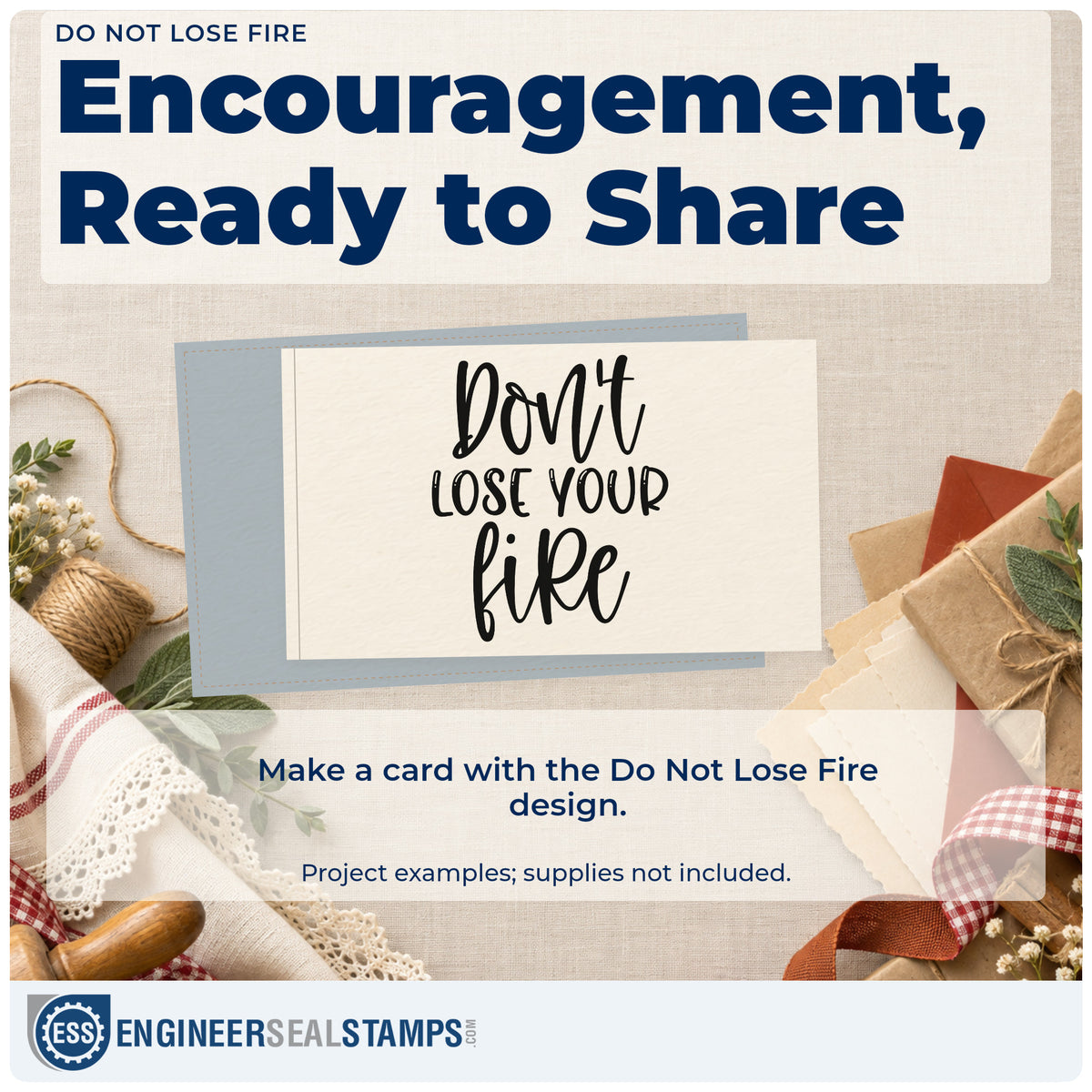 A finished handmade project stamped with the Don't Lose Your Fire Hand Stamp – Duo, ideal for cook off album page.
