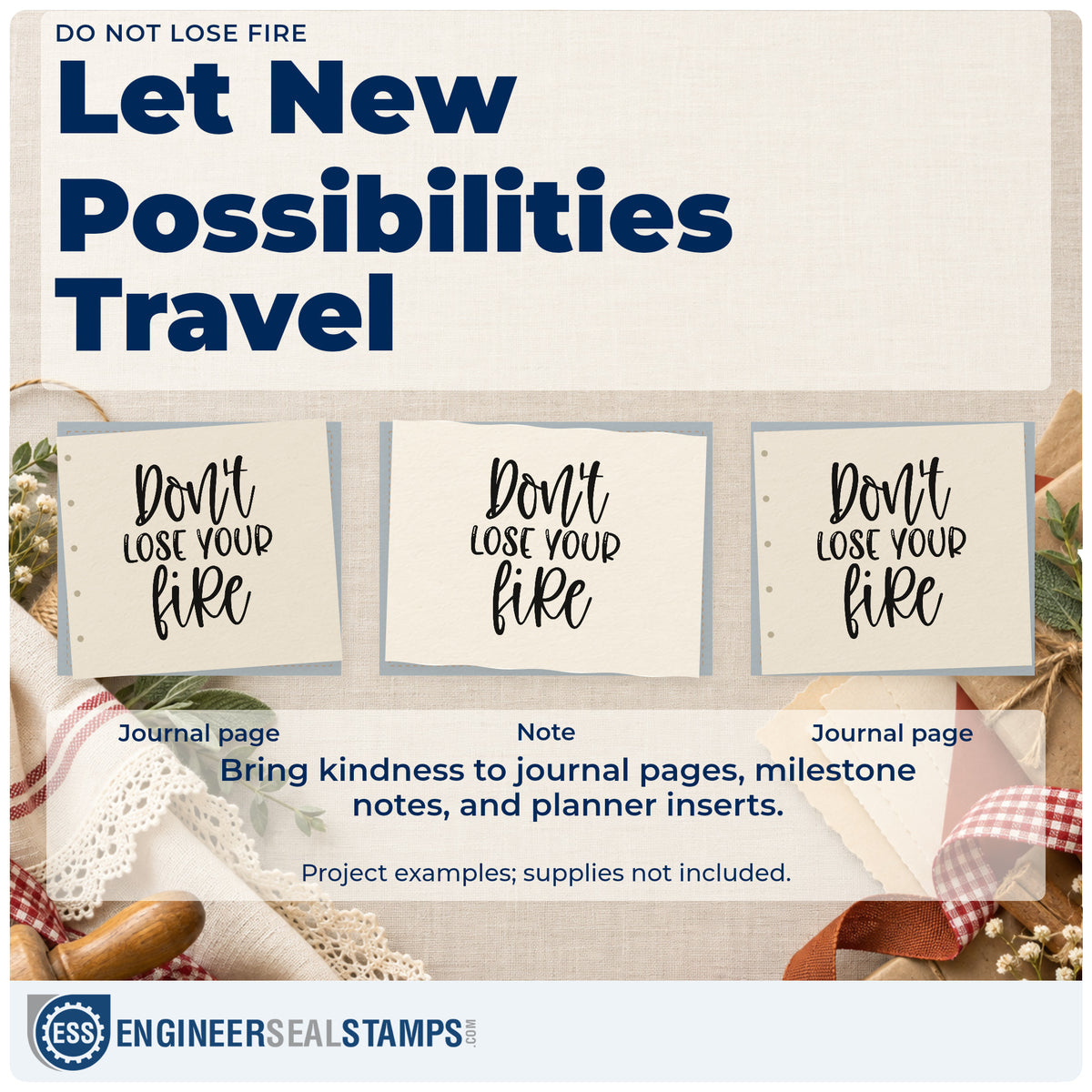 Three project examples made with the Premium Wooden Don't Lose Your Fire Stamp – Vintage Pro, including cook timing sheet.