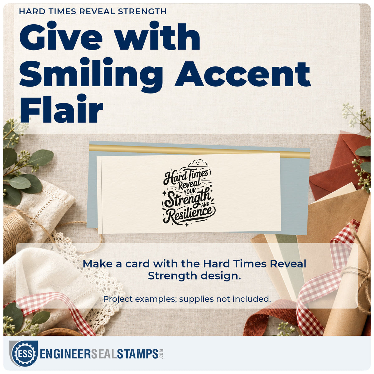 A finished handmade project stamped with the Hard Times Reveal Strength Hand Stamp – Duo, ideal for slow season album page.