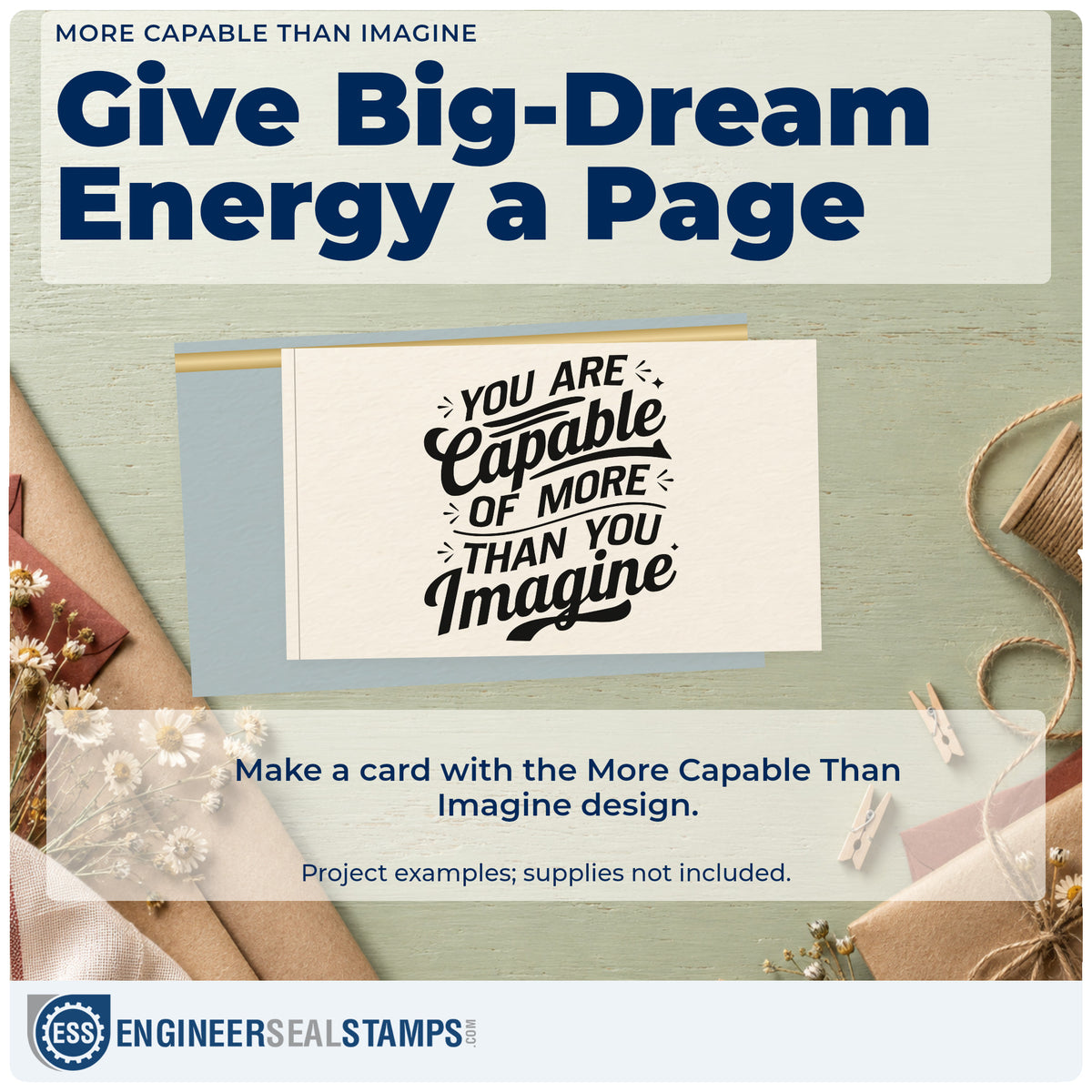 A finished handmade project stamped with the Self-Inking You Are Capable Of More Than You Imagine Stamp, ideal for academy album page.